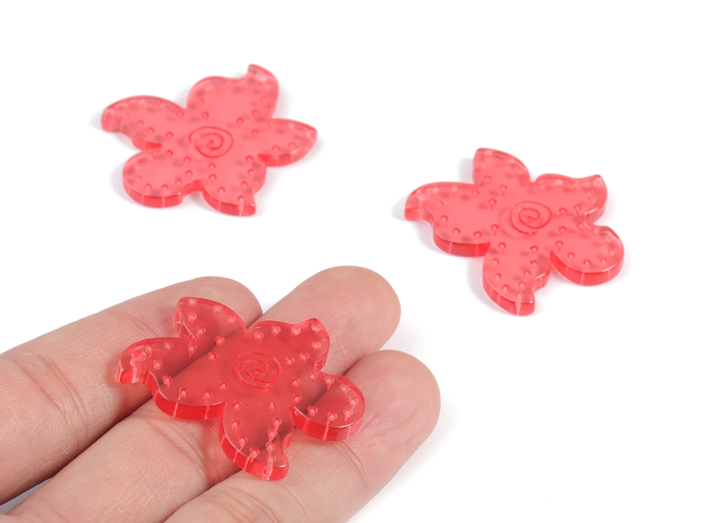 Bead door window curtain - Acrylic Red Flower wind bell chimes - Circle Earring Charms - Color Code:A465- 37.87x34.42x2.71mm - AC2133-A465 - DOMEDBAZAAR