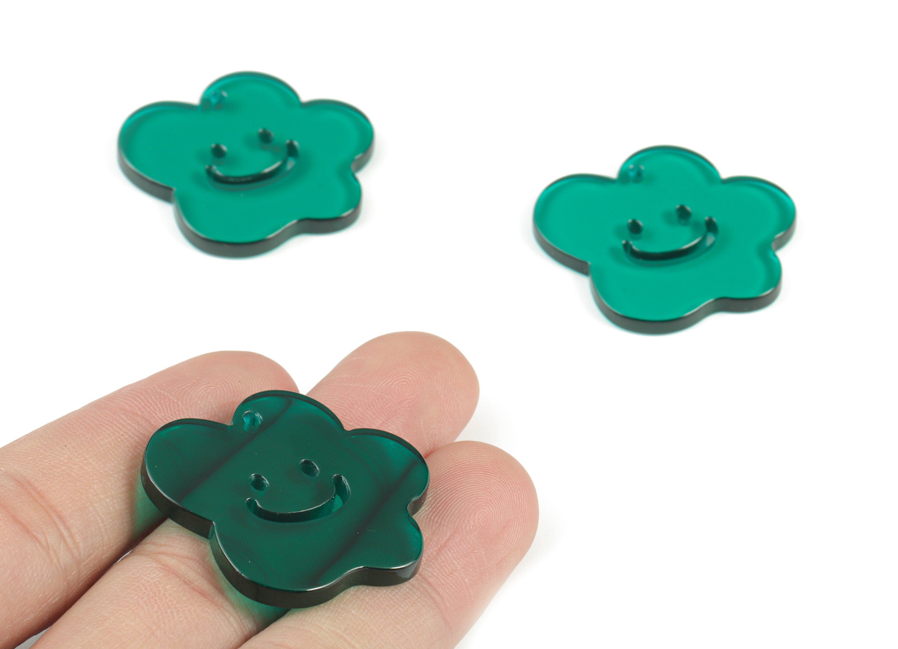 Bead door window curtain - Acrylic Smiley Flower wind bell chimes - Green Leaf Earring Charms - Color Code:A463- 33x30x3mm - AC2137-A463 - DOMEDBAZAAR