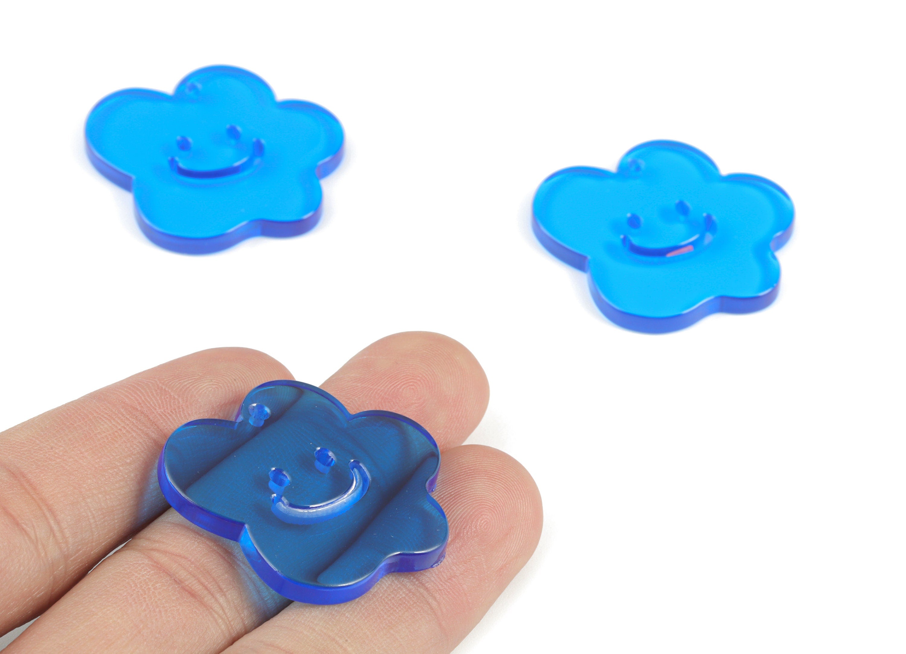 Bead door window curtain - Acrylic Smiley Flower wind bell chimes - Blue Leaf Earring Charms - Color Code:A464- 33x31x3mm - AC2137-A464 - DOMEDBAZAAR