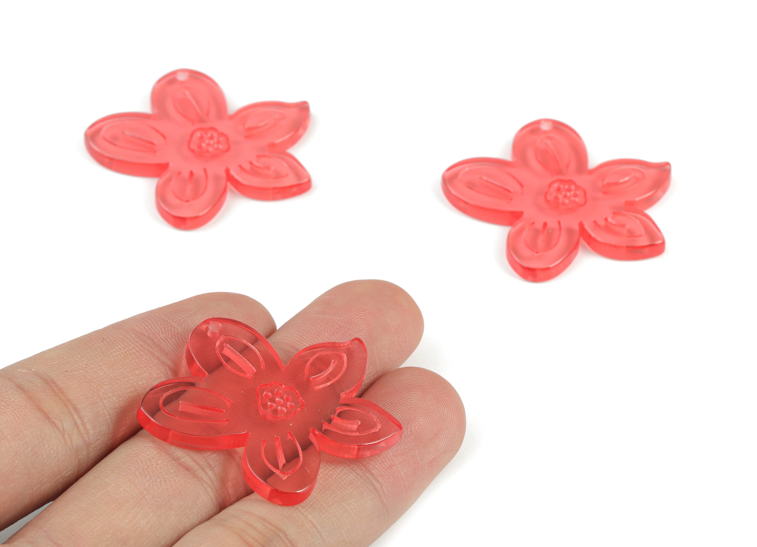 Bead door window curtain - Acrylic Leaf Red wind bell chimes - Flower Earring Charms - Color Code:A465- 37.84x35.37x3.42mm - AC2136-A465 - DOMEDBAZAAR