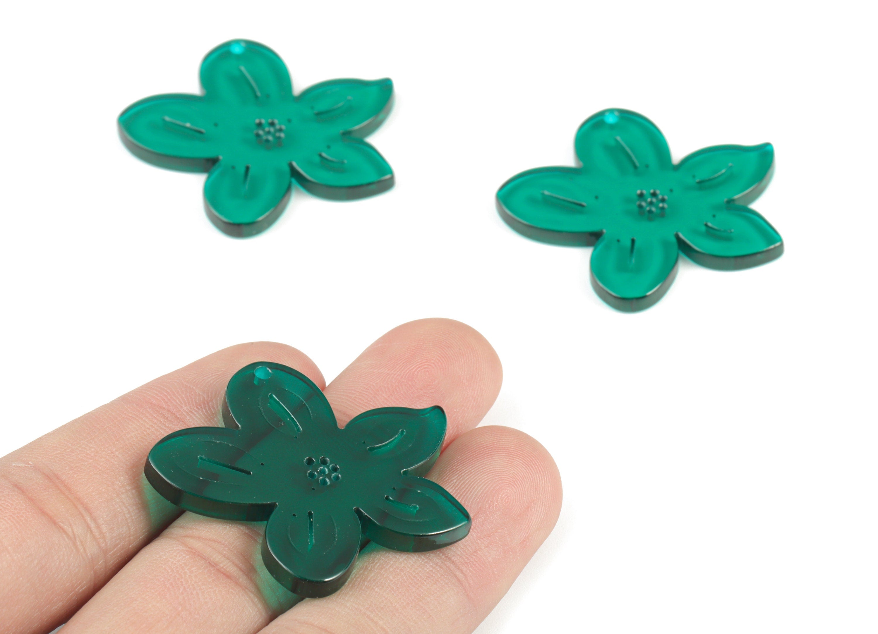 Bead door window curtain - Acrylic Leaf Green wind bell chimes - Flower Earring Charms - Color Code:A463- 37x35x3mm - AC2136-A463 - DOMEDBAZAAR