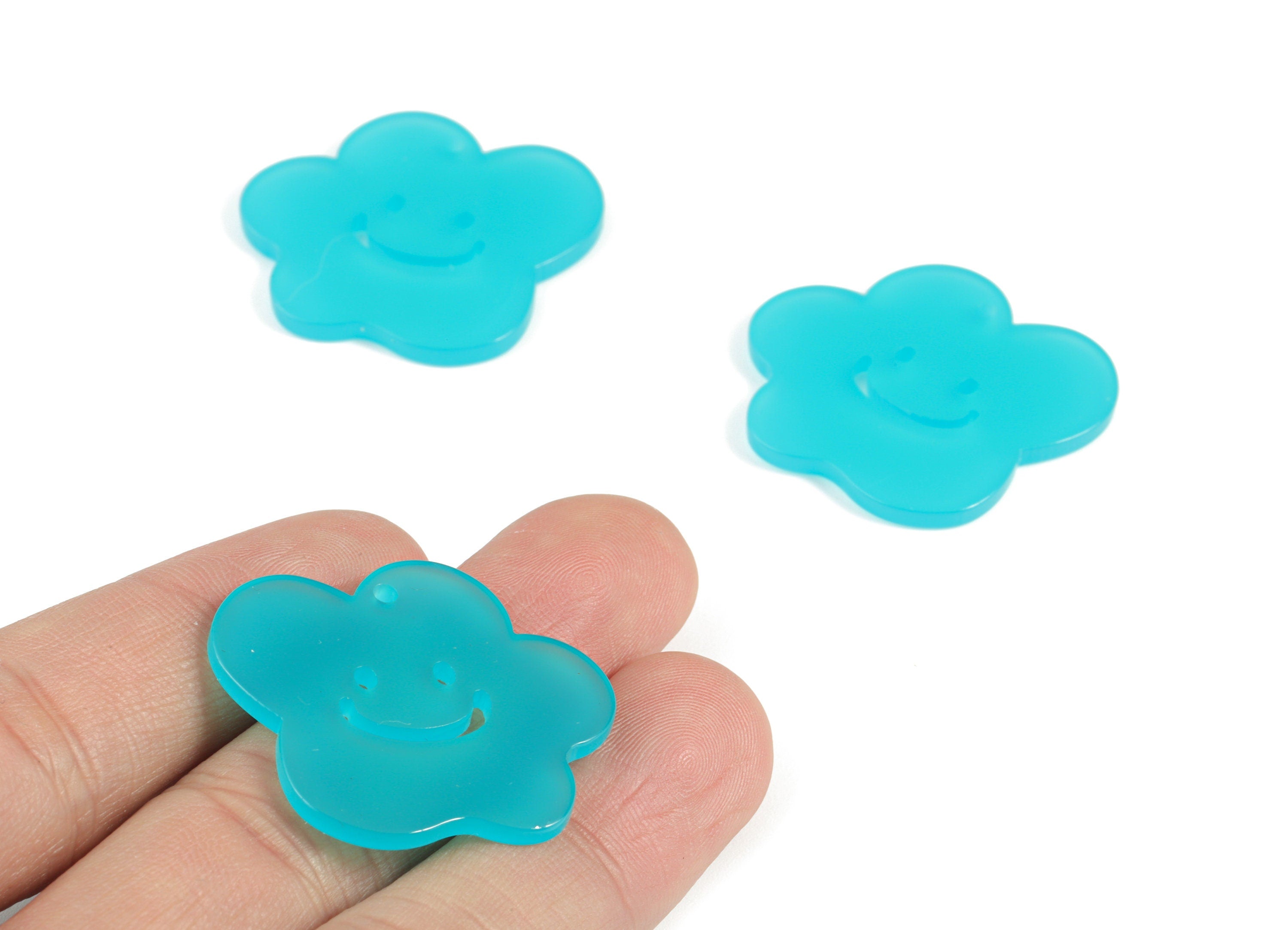 Bead door window curtain - Acrylic Smiley Flower wind bell chimes - Aqua Leaf Earring Charms - Color Code:A531- 33x31x2mm - AC2137-A531 - DOMEDBAZAAR