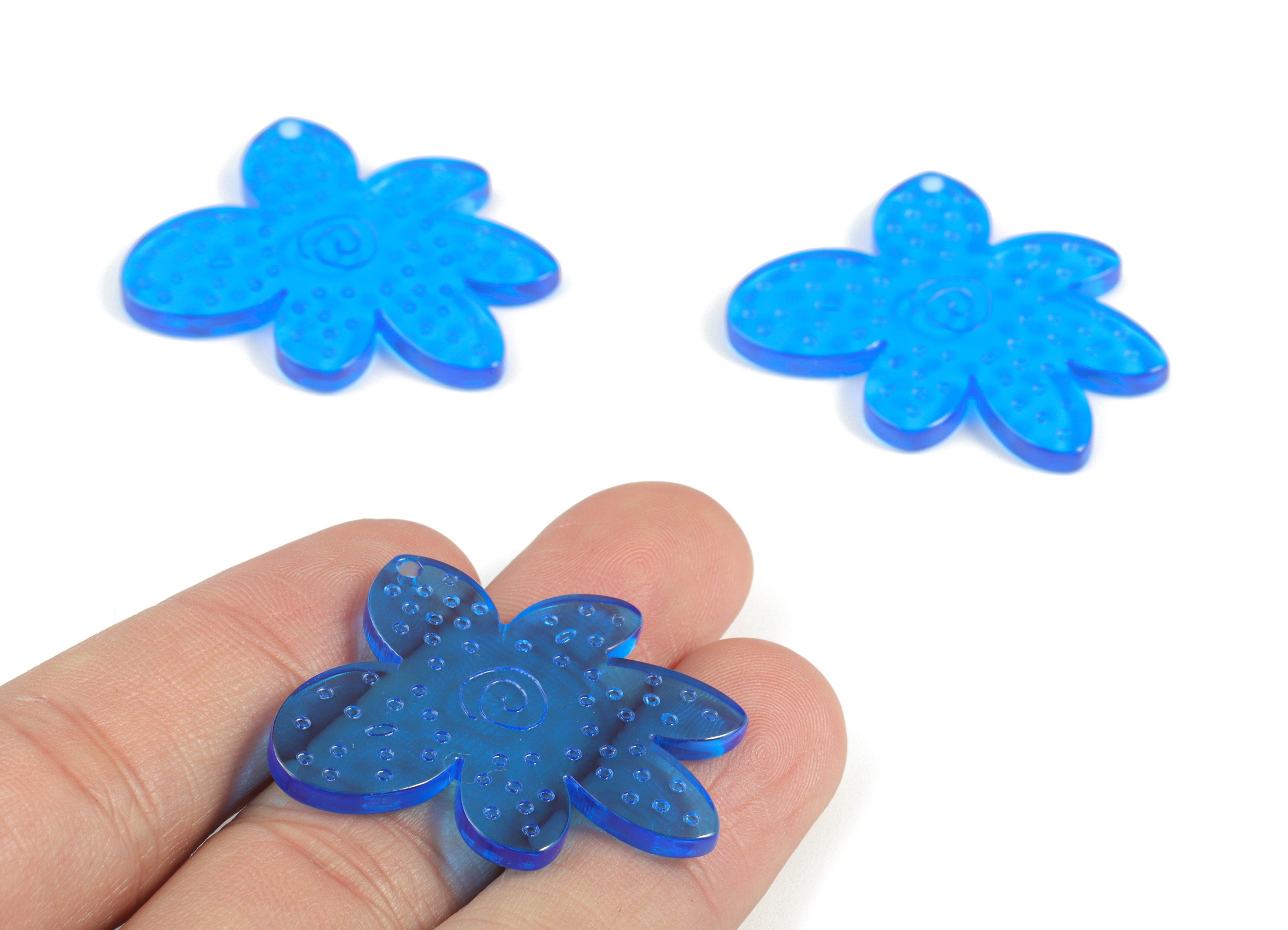 Acrylic Blue Leaf Earring Charms - Acrylic Flower Earrings - Jewelry Supplies - Color Code:A464- 37.94x35.58x2.99mm - AC2147-A464 - DOMEDBAZAAR