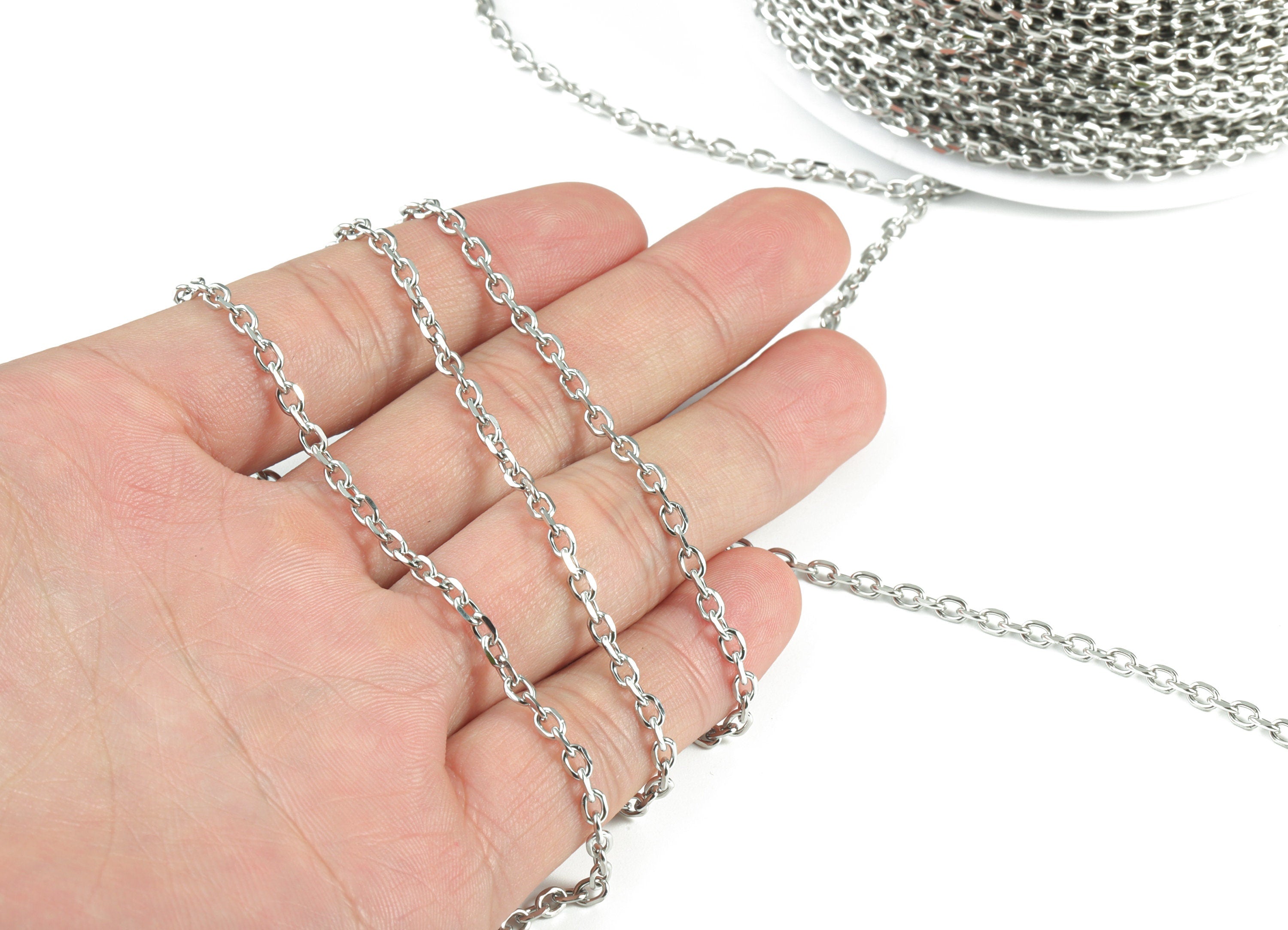 Flat Cable Chain - Stainless Steel Chain - Faceted Cable Chain - Soldered Link Chain - 0.16" x 0.12" x 0.03" - CC1174 - DOMEDBAZAAR