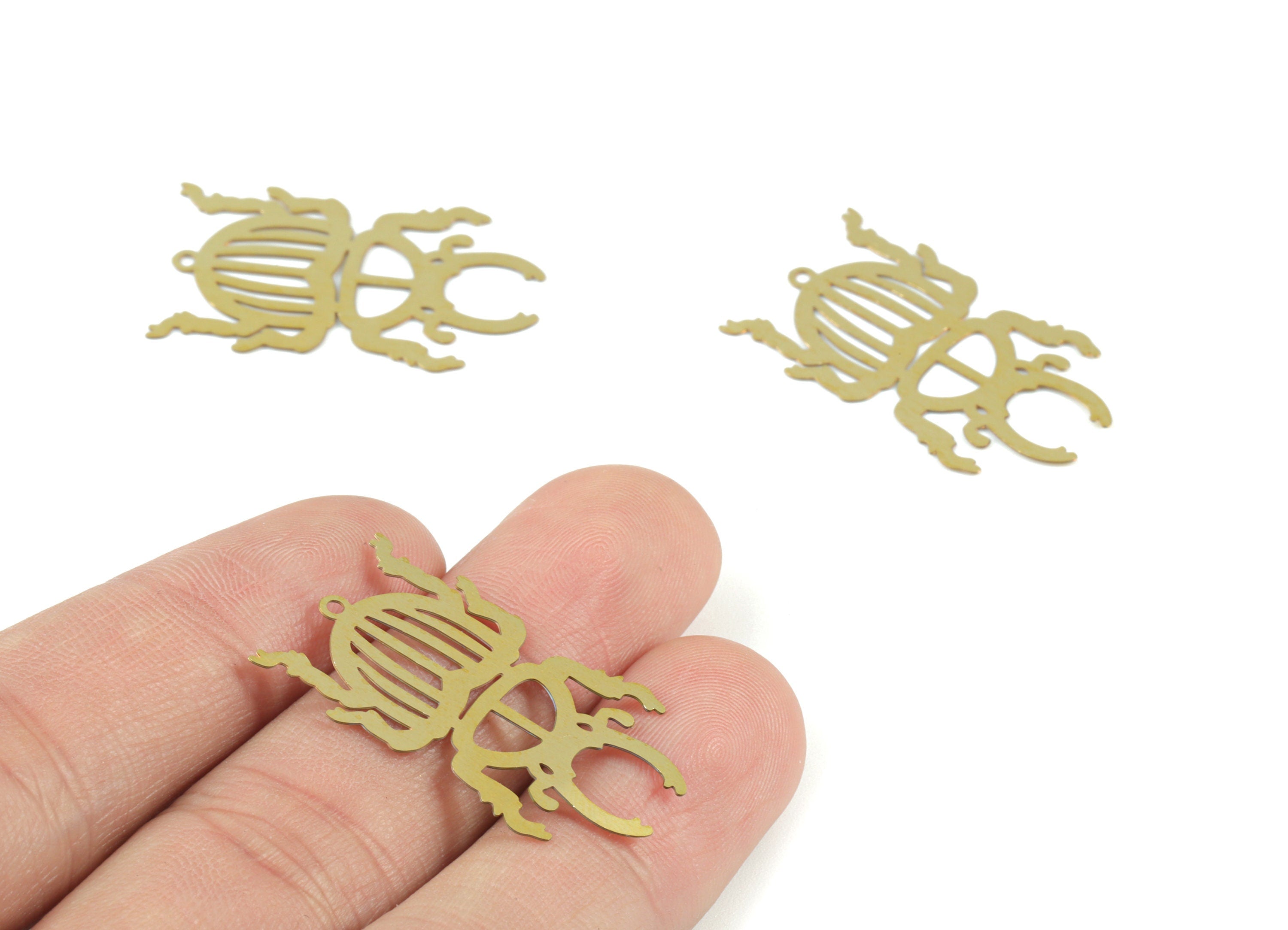 Brass Beetle Earring Charms - Raw Brass Beetle Pendant - Earring Findings - Jewelry Supplies - 32.04x18.99x0.3mm - JJB6499 - DOMEDBAZAAR