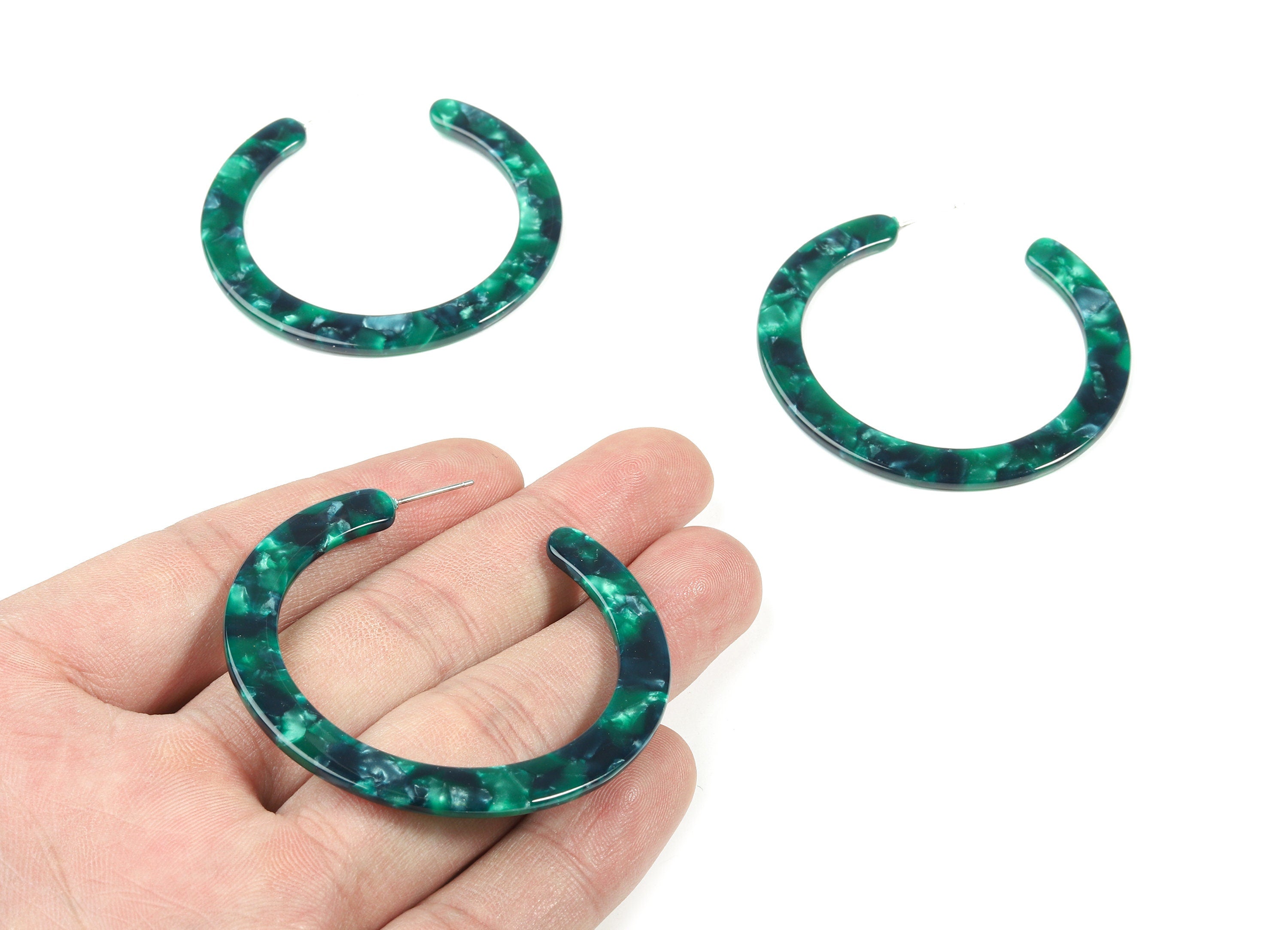Open Hoop Earrings Stud - 2 inch Hoop Earring - Green Acetate Round Earring Post - Open Circle - Color Code: A13 - 52x50x2.5mm - AC1830-A13 - DOMEDBAZAAR