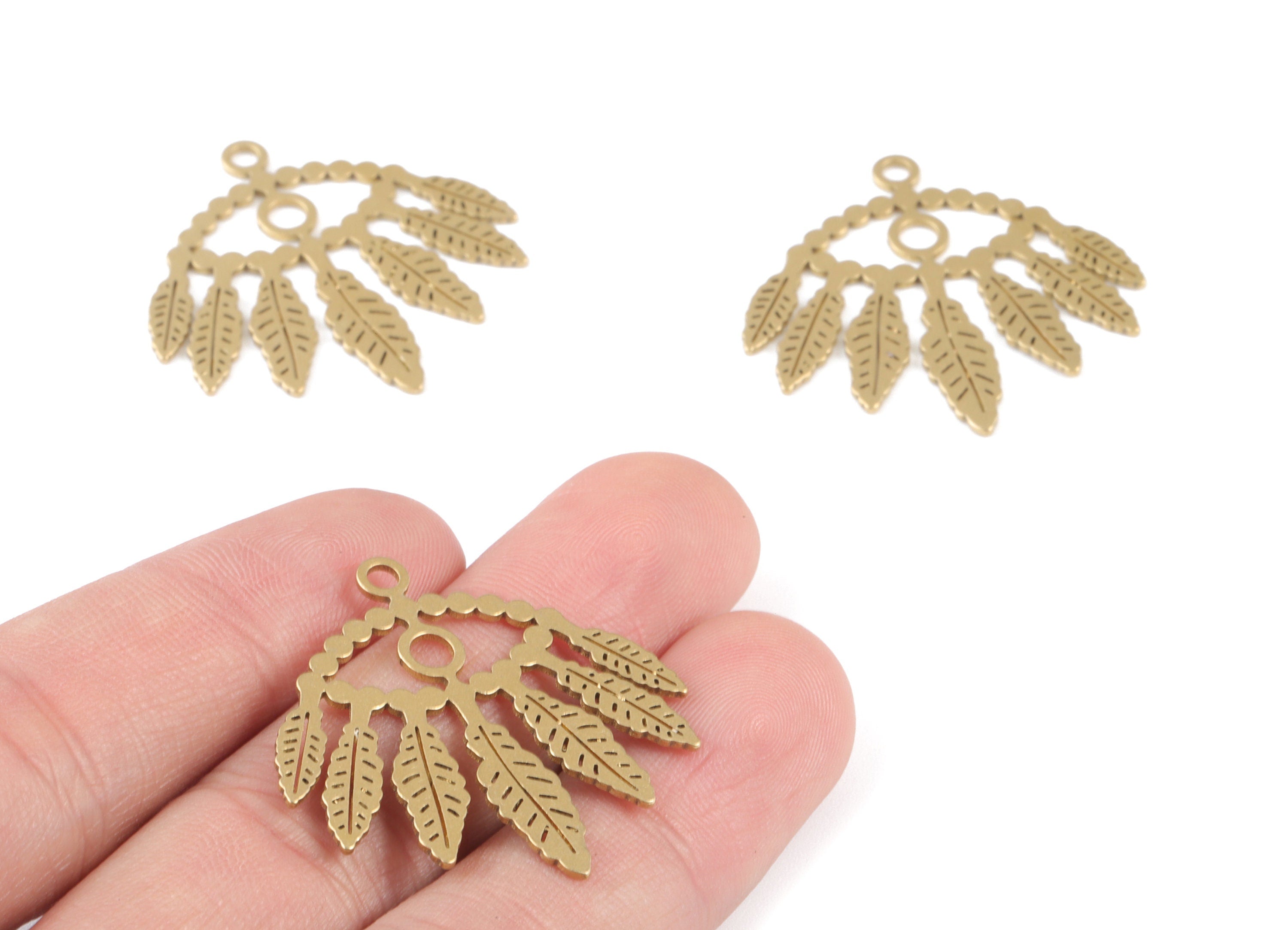 Brass Leaf Eyelash Pendant - Raw Brass Eyelash Leafs Earring Charms - Jewelry Making Supplies - 33.88x32.95x1.09mm - PPM3774 - DOMEDBAZAAR