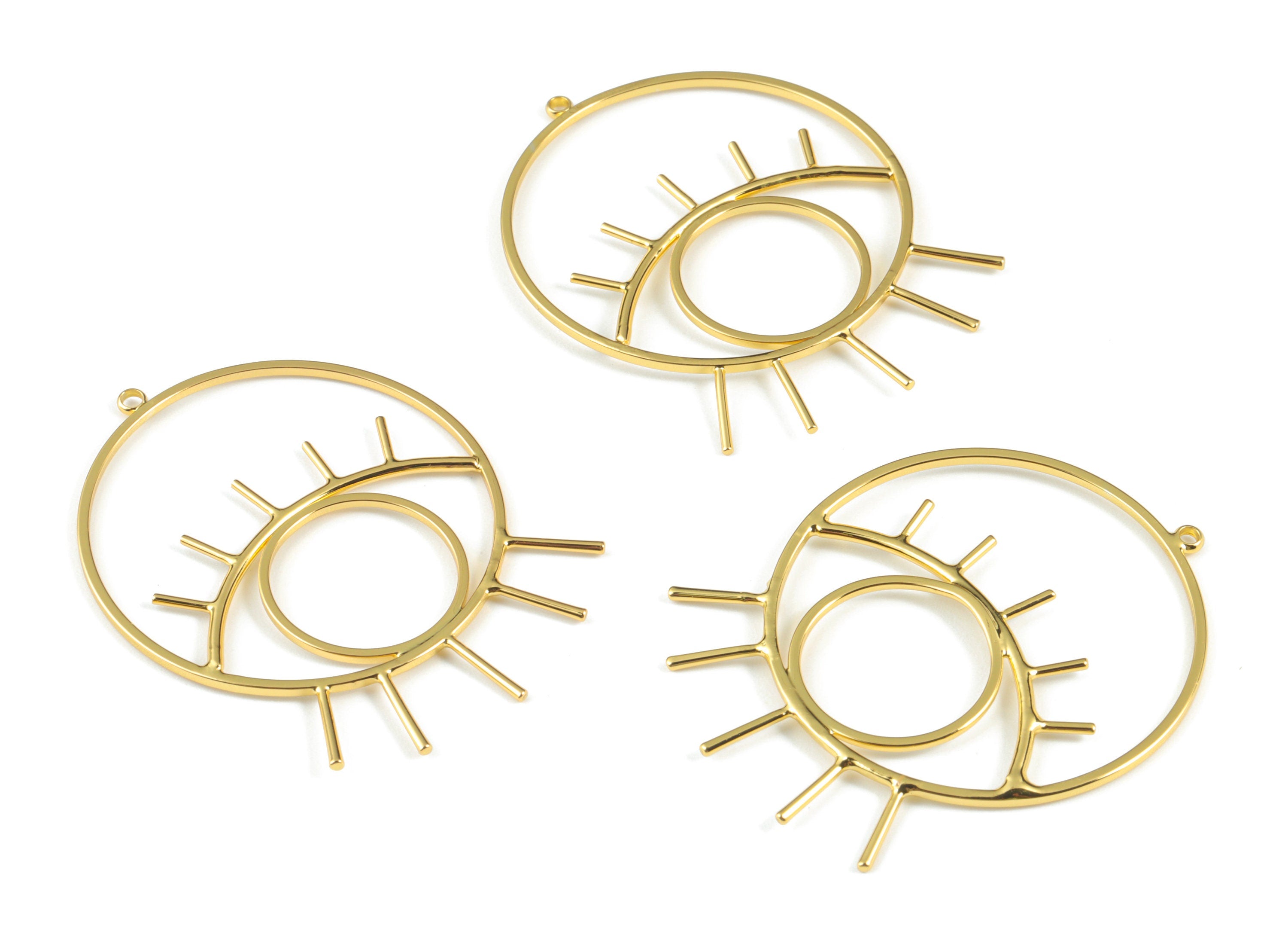 Gold Eye Hoop Earring Charms - Gold Tone Brass Eye Circle Earrings - Earring Findings - Jewelry Supplies - 44.58x35.41x1.27mm - PP2869G - DOMEDBAZAAR