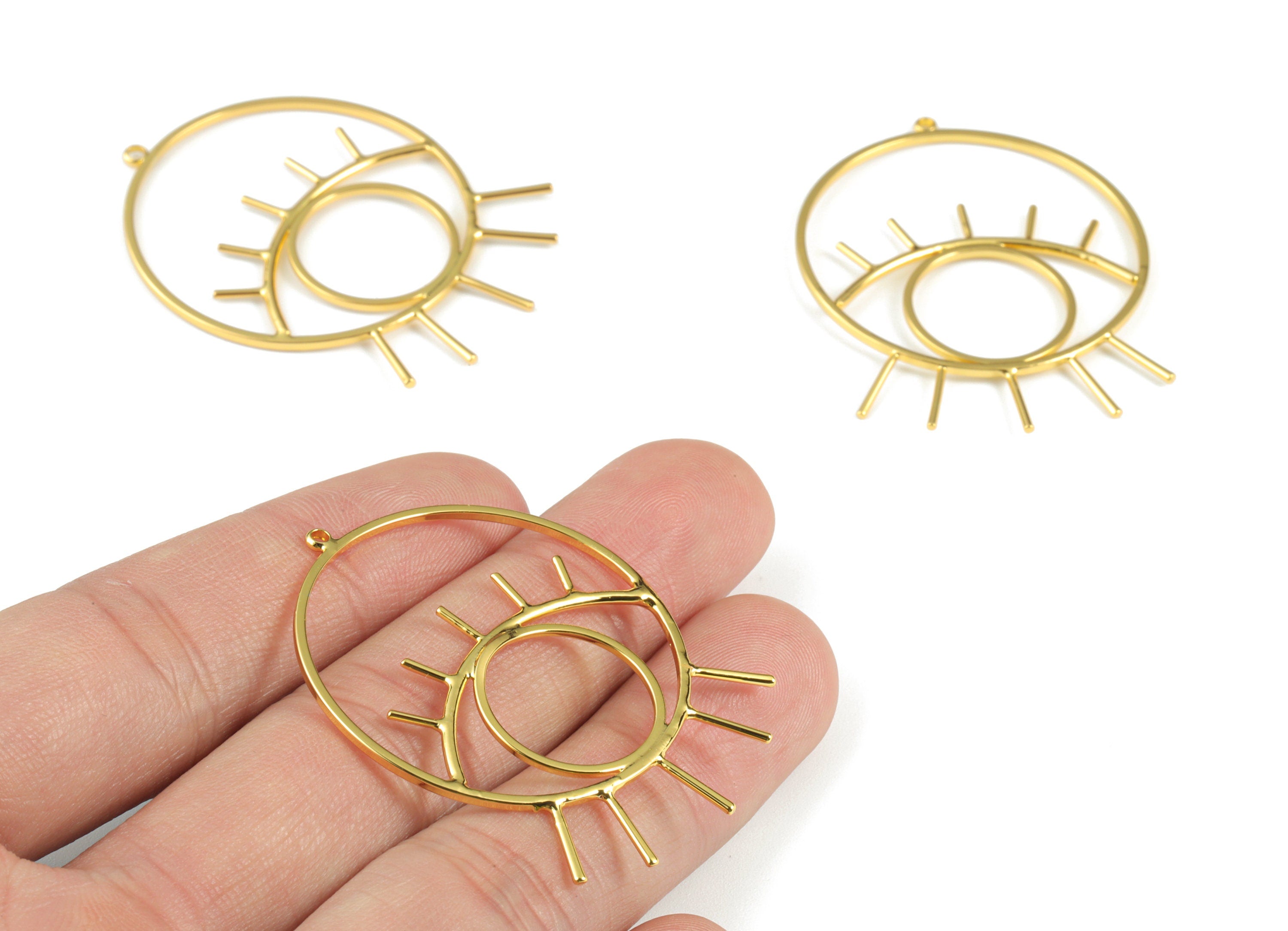 Gold Eye Hoop Earring Charms - Gold Tone Brass Eye Circle Earrings - Earring Findings - Jewelry Supplies - 44.58x35.41x1.27mm - PP2869G - DOMEDBAZAAR