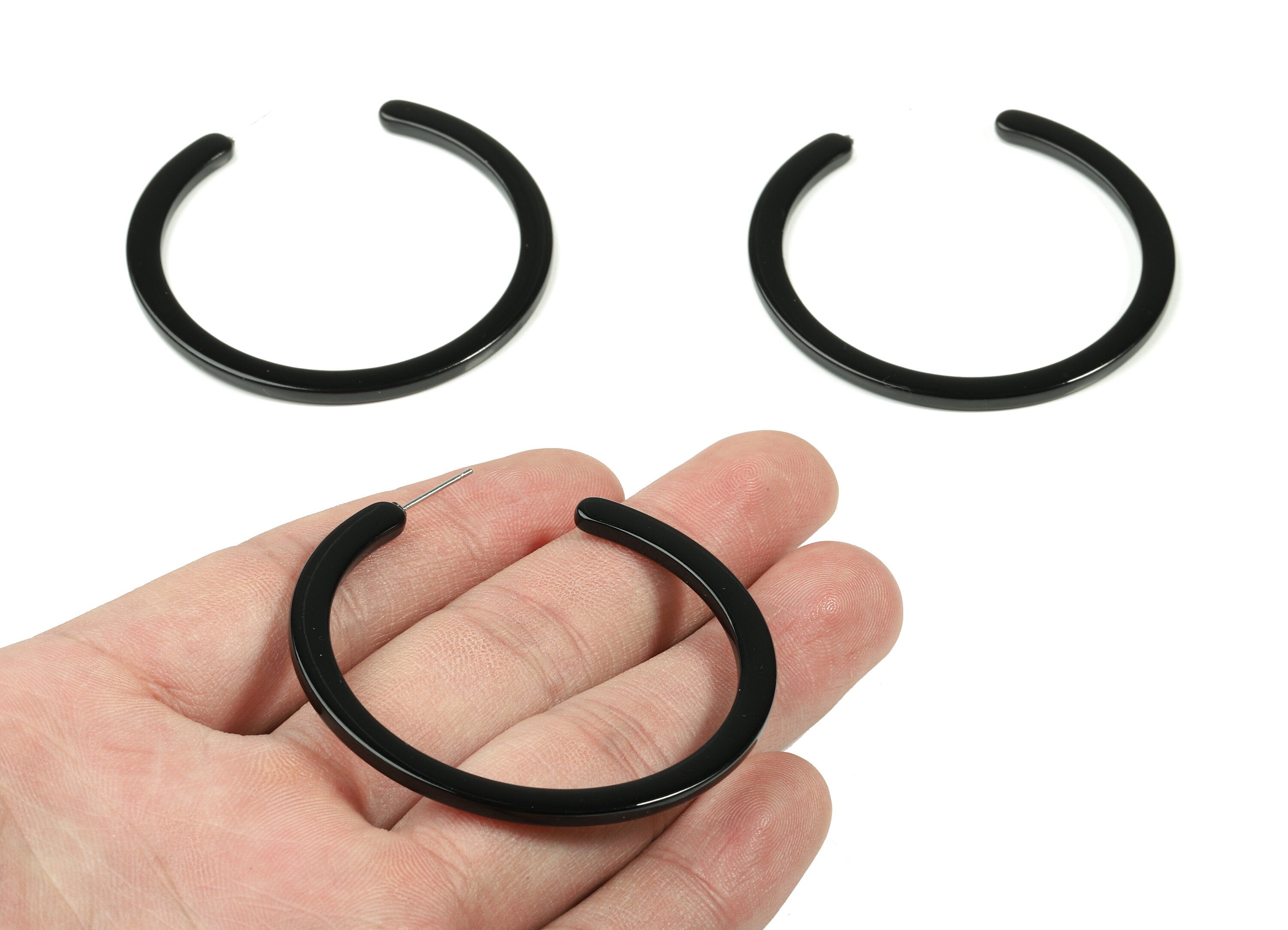 Open Hoop Earrings Stud - 2 inch Hoop Earring - Black Color Round Earring Post - Color Code: A66 - 52.8x49.6x2.65mm - AC1836-A66 - DOMEDBAZAAR