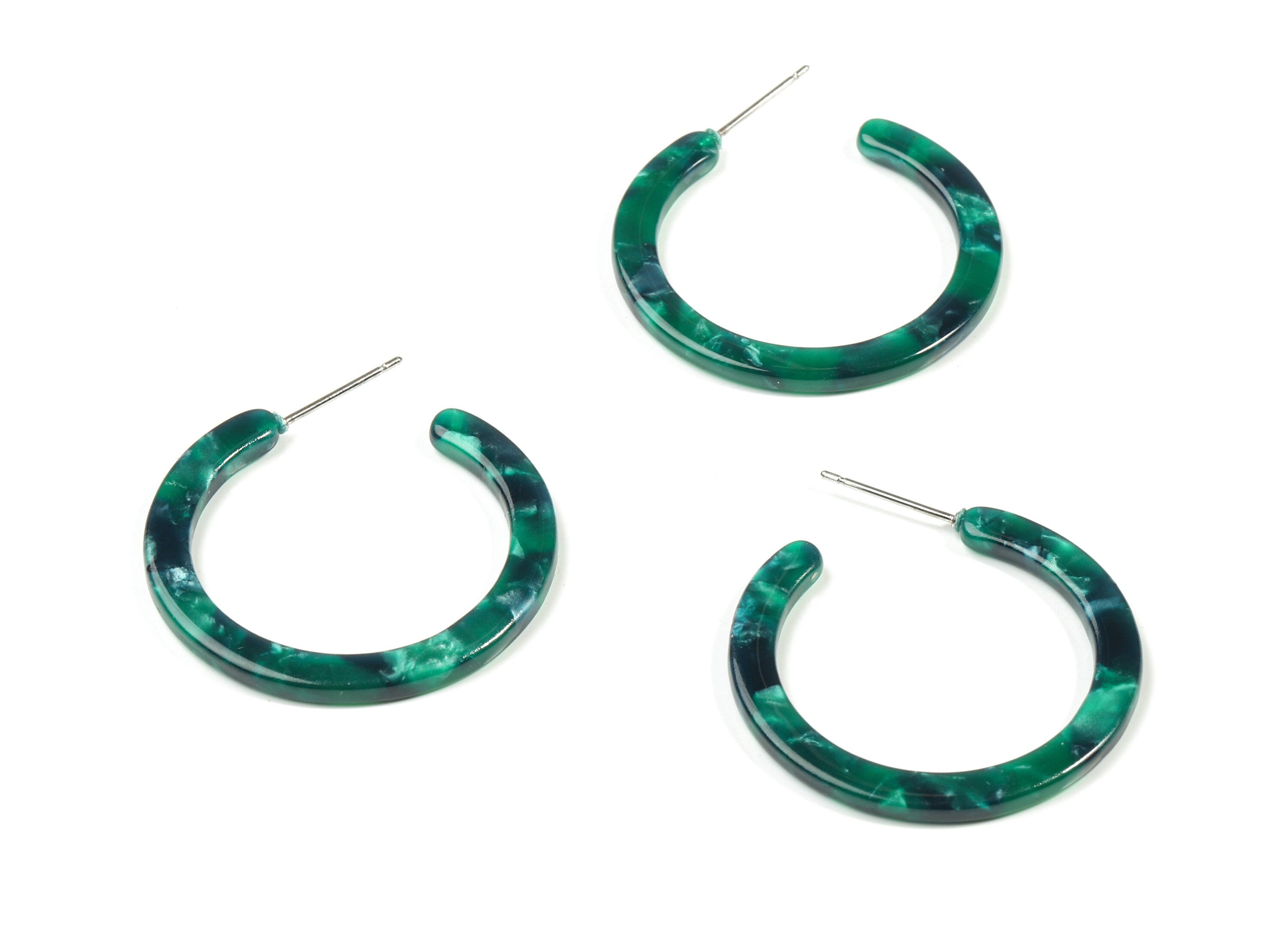 Open Hoop Earrings Stud - 1.2 inch Hoop Earring - Green Round Earring Post - Color Code: A13 - 31.4x30.7x2.5mm - AC1829-A13 - DOMEDBAZAAR