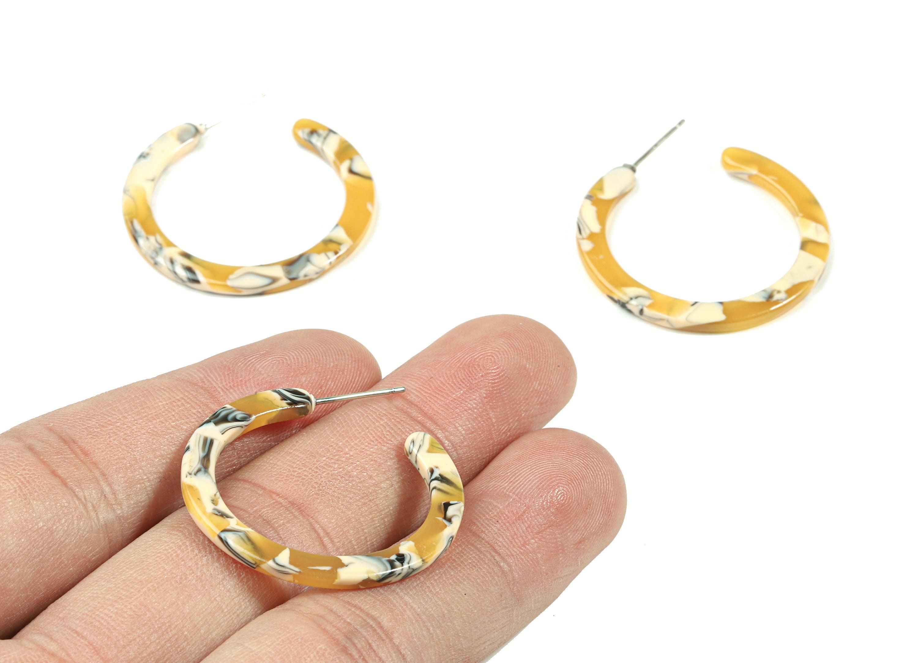 Open Hoop Earrings Stud - 1.2 inch Hoop Earring - Yellow Round Earring Post - Color Code: A14 - 31.4x30.7x2.5mm - AC1829-A14 - DOMEDBAZAAR