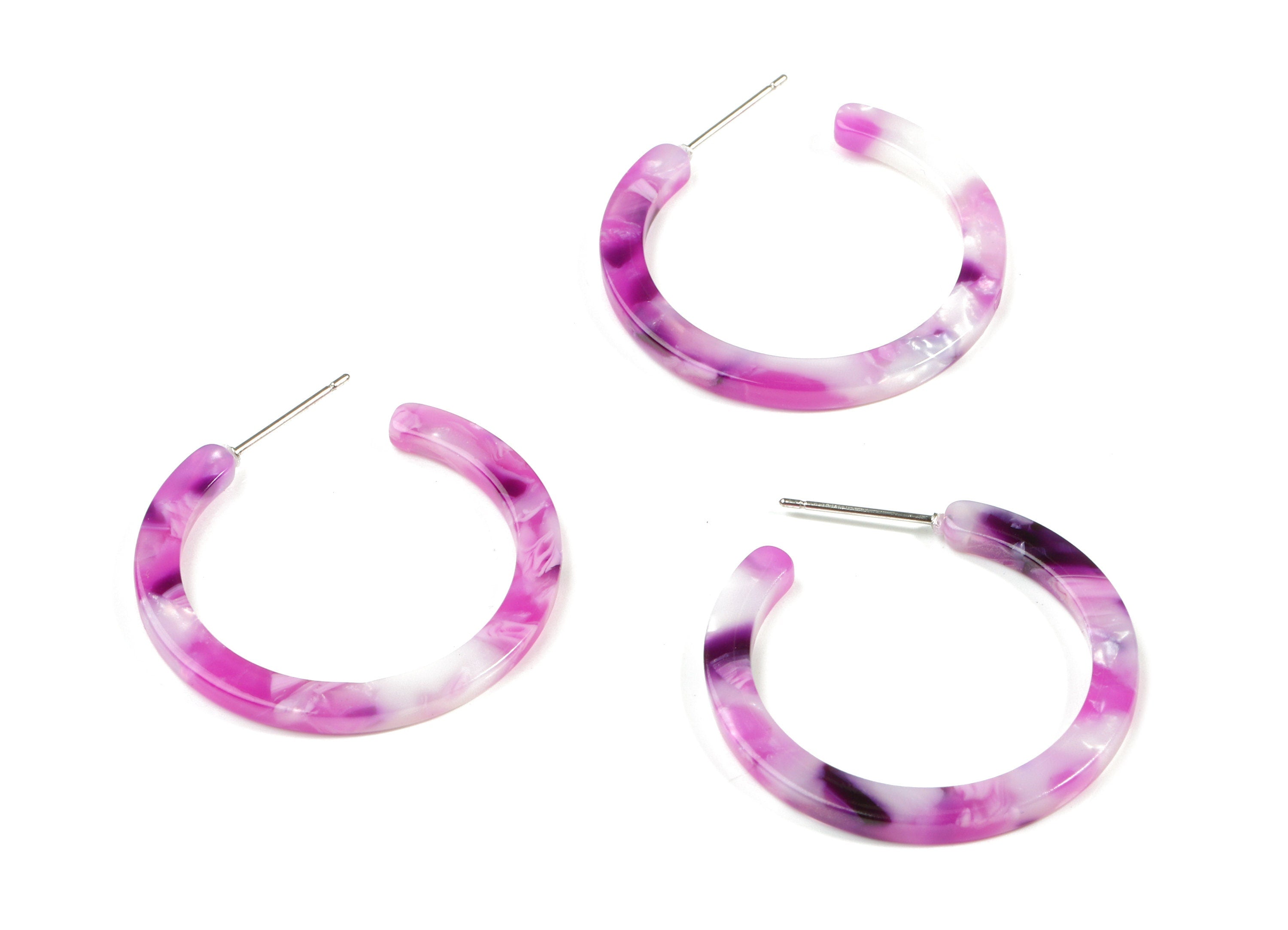 Open Hoop Earrings Stud - 1.2 inch Hoop Earring - Lilac Round Earring Post - Color Code: A224 - 31.4x30.7x2.5mm - AC1829-A224 - DOMEDBAZAAR