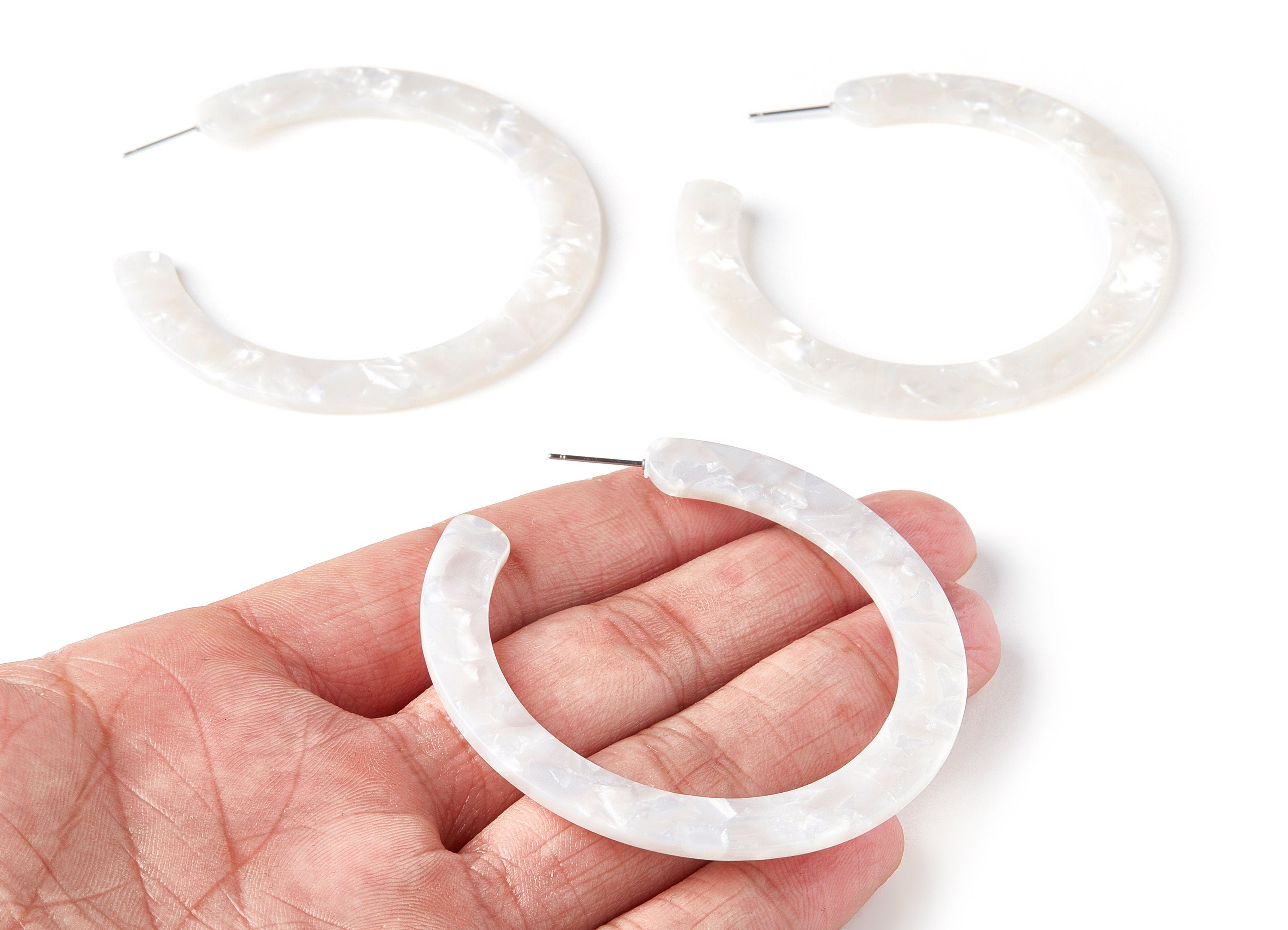 Open Hoop Earrings Stud - 2.5 inch Hoop Earring - Ivory Acetate Round Earring Post - Open Circle - Color Code: A12 - 63.5x2.5mm - AC1572-A12 - DOMEDBAZAAR