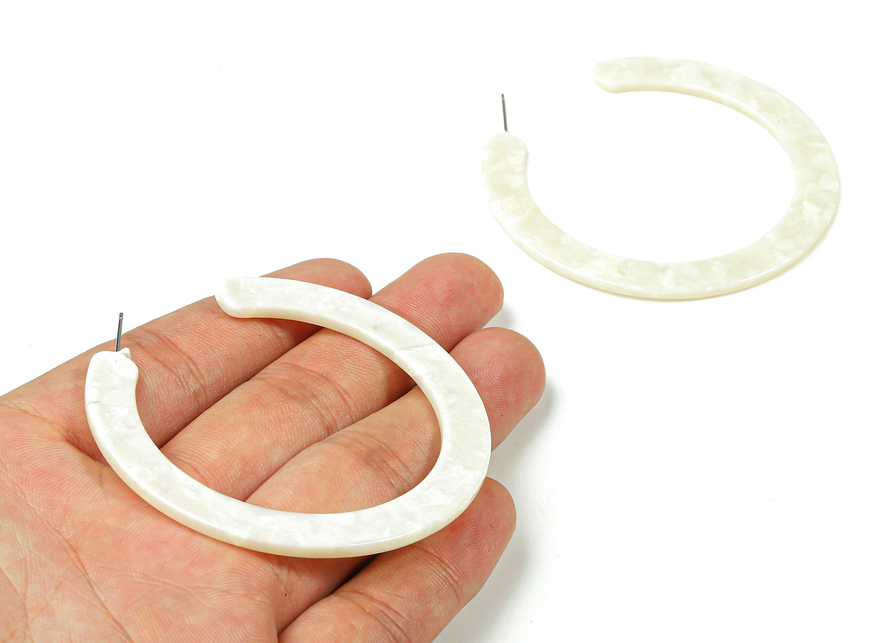 Open Hoop Earrings Stud - 2.5 inch Hoop Earring - Ivory Acetate Round Earring Post Open Circle - Color Code: A30 - 63.5x2.5mm - AC1572-A30 - DOMEDBAZAAR
