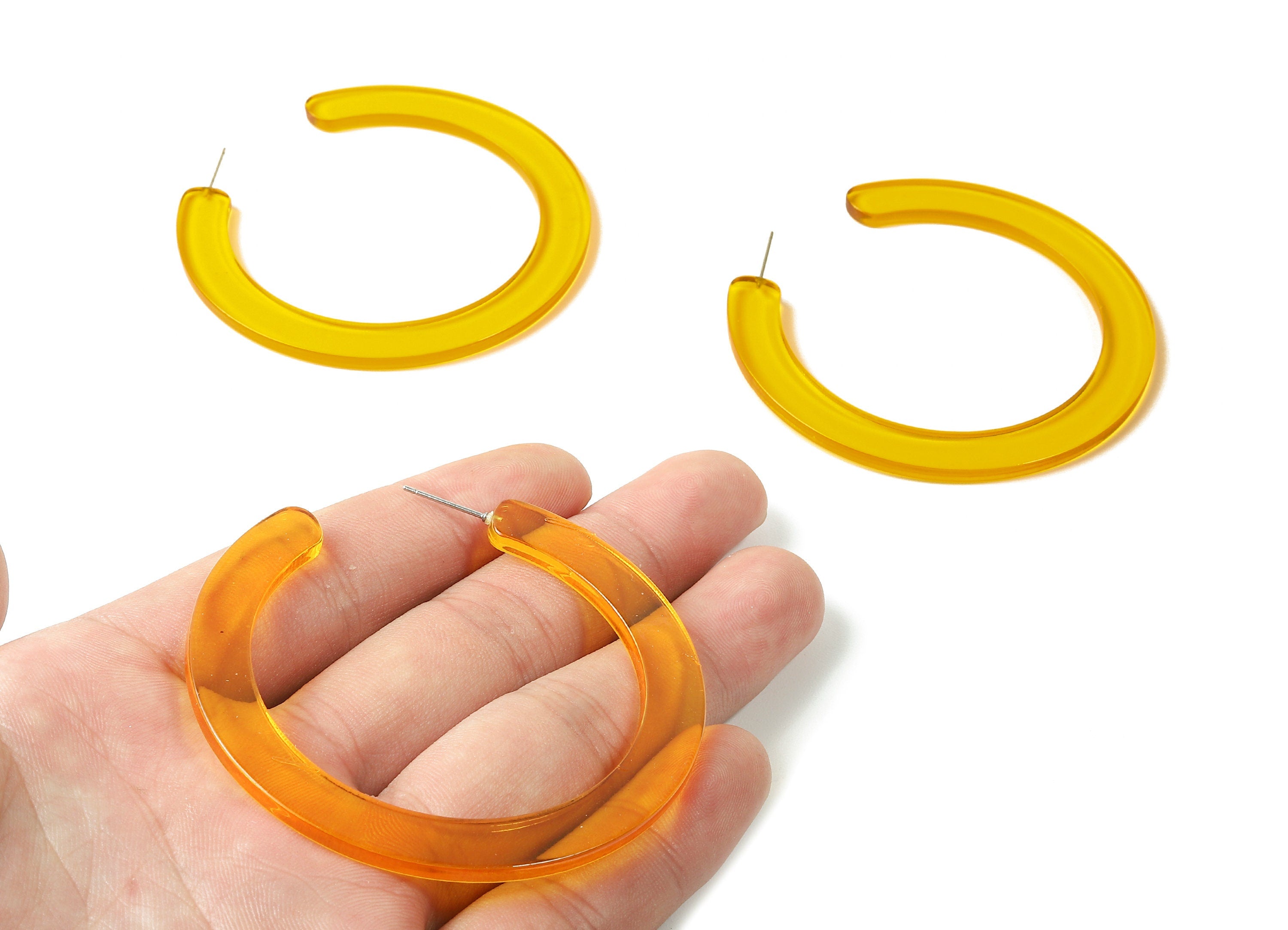 Open Hoop Earrings Stud - 2.5 inch Hoop Earring - Yellow Acetate Round Earring Post Open Circle - Color Code: A71 - 63.5x2.5mm - AC1572-A71 - DOMEDBAZAAR