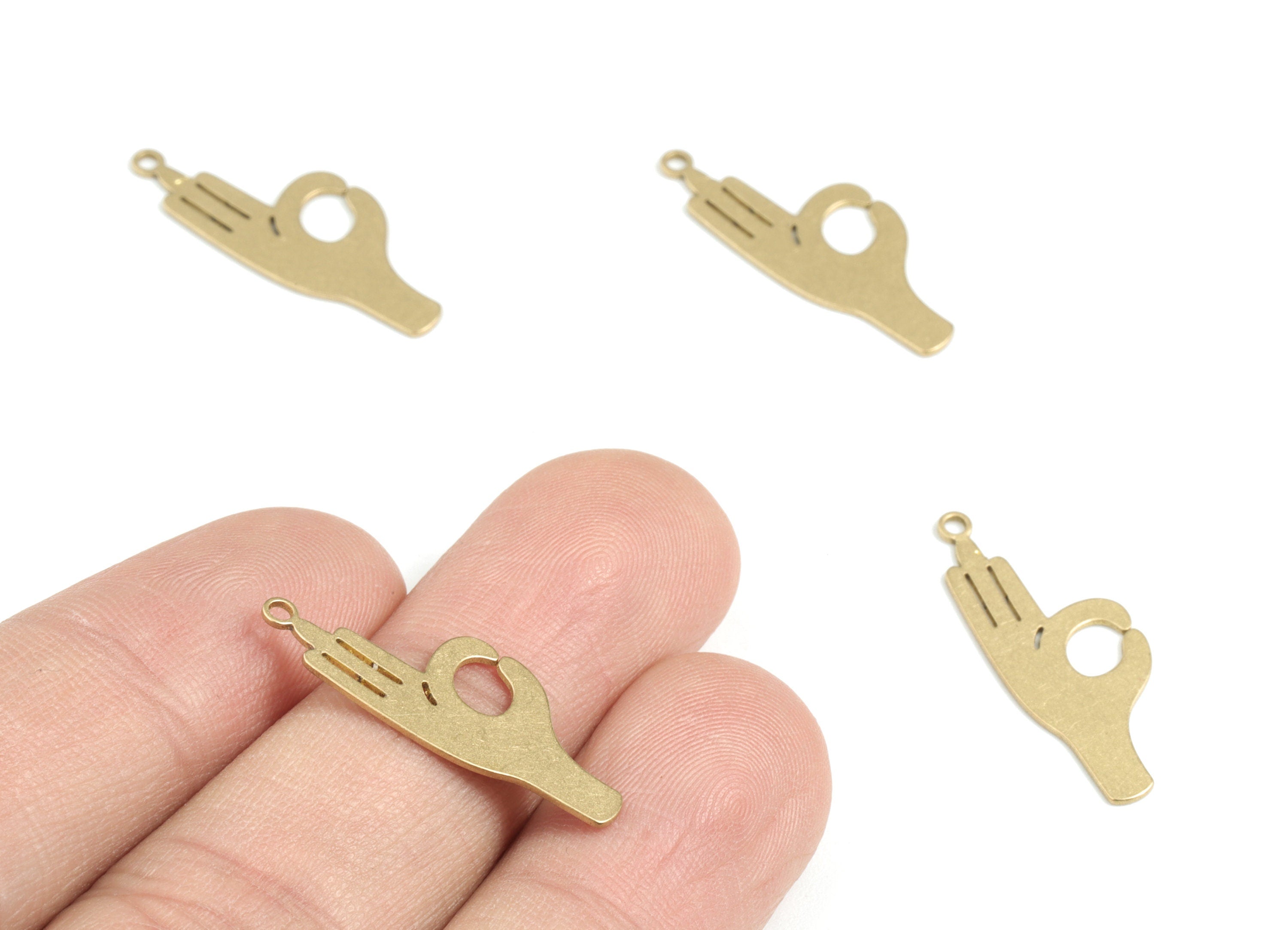 Brass Ok Hand Earring Charms - Raw Brass Ok Hand Pendant - Earrings Finding - Jewelry Supplies - 25.85x10.1x0.57mm - PPM3431 - DOMEDBAZAAR