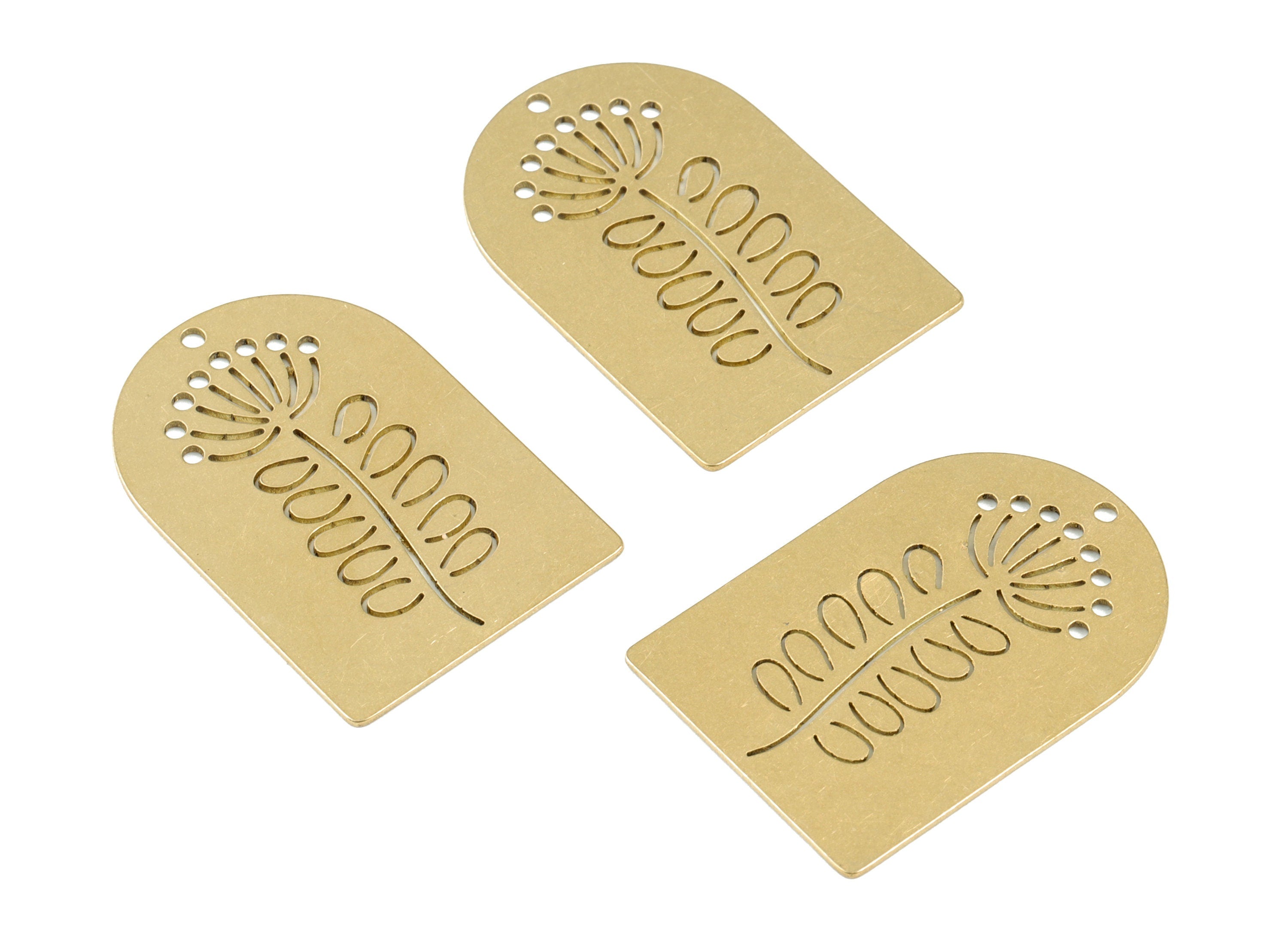 Fossil Flower Pendant - Raw Brass Reliquiae Flower Domed Earring Charms- Earrings Finding - Jewelry Supplies - 35x24x0.75mm - PPM3710 - DOMEDBAZAAR