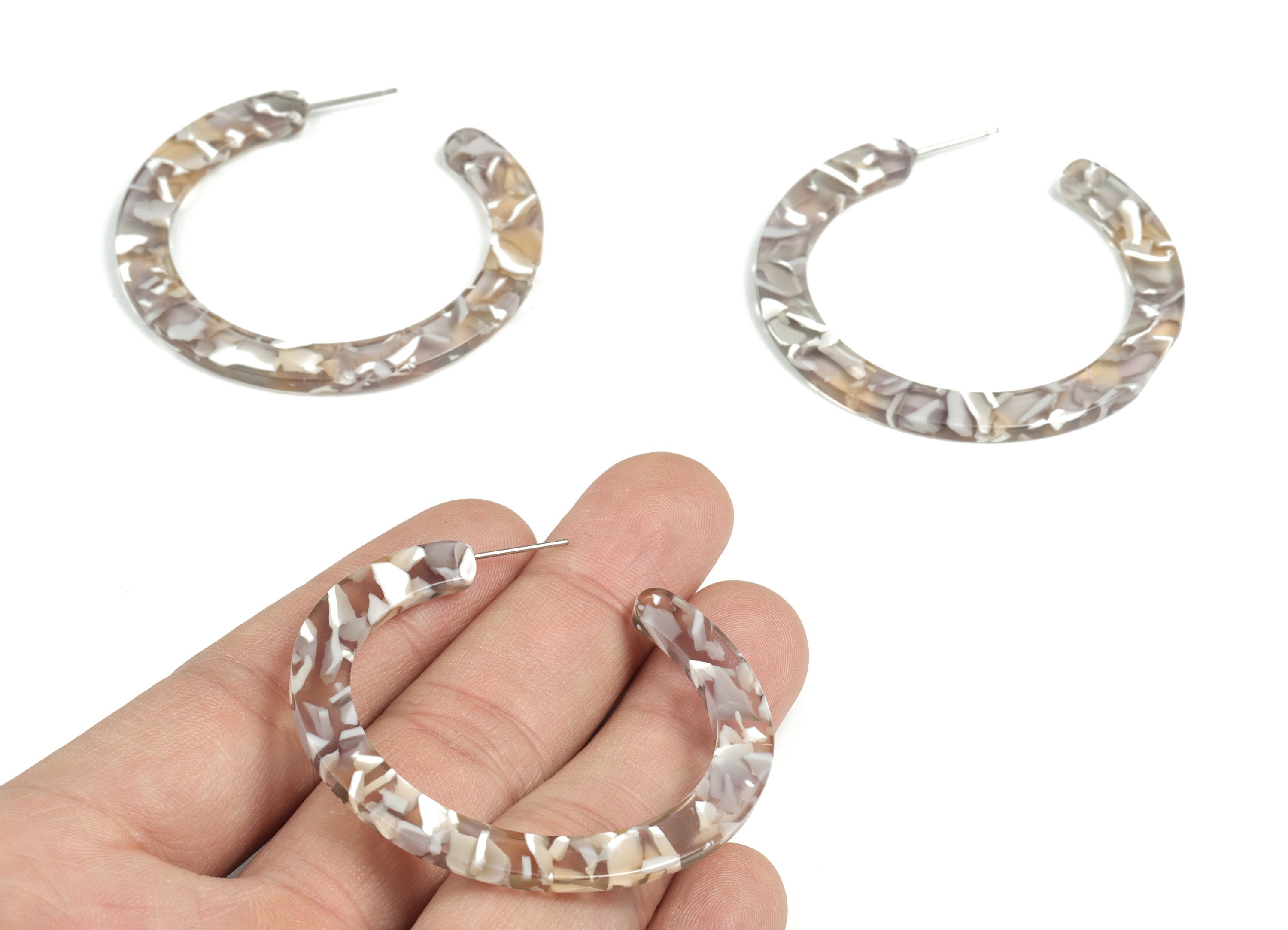 Open Hoop Earrings Stud - 2 inch Hoop Earring - Mix Acetate Round Earring Post - Color Code: A450 - 52x50x2.5mm - AC1830-A450 - DOMEDBAZAAR
