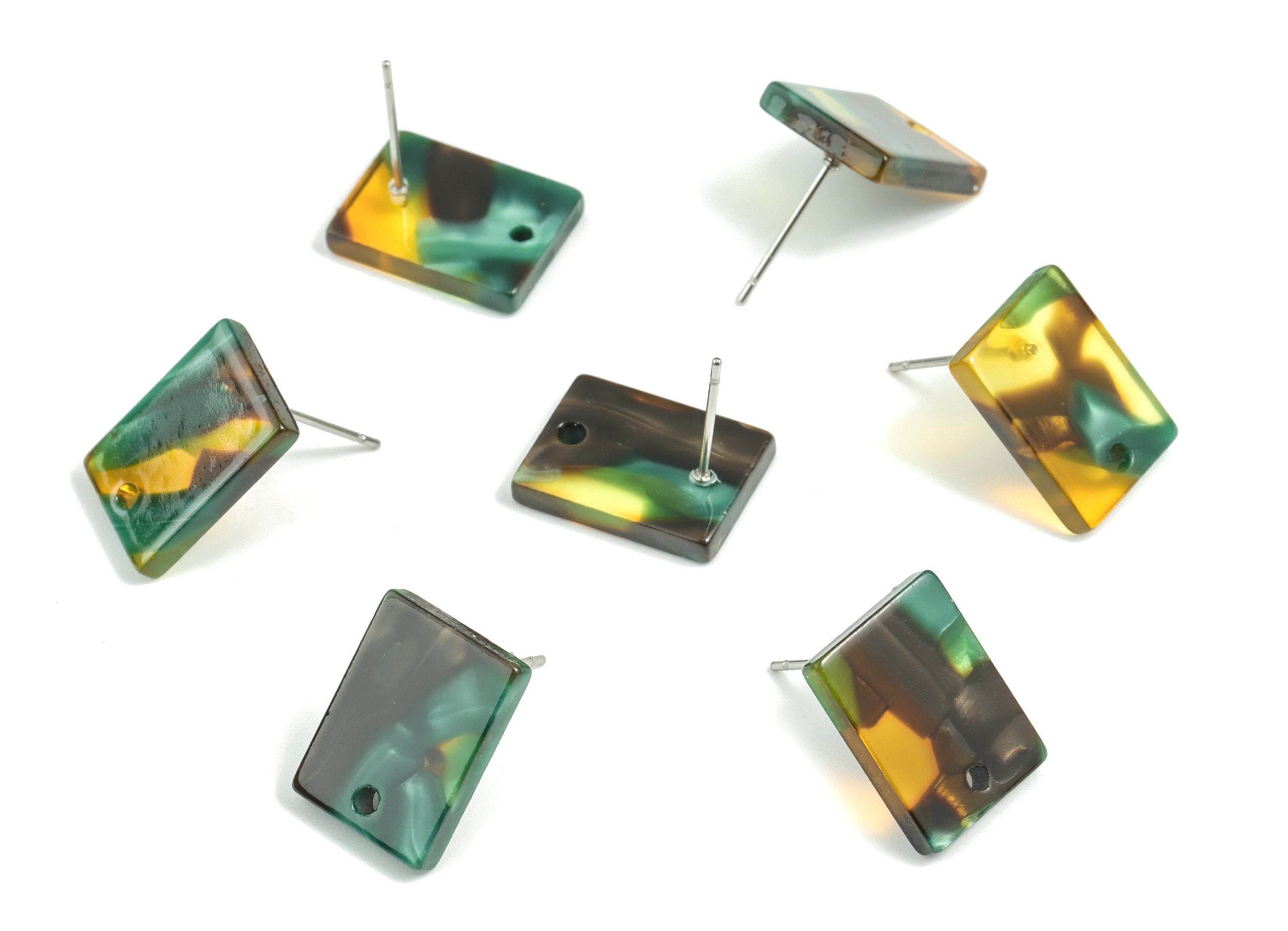 Acetate Rectangle Earring Stud - Rectangle Earring Post - Surgical Stud - Jewelry Supplies - Color Code: A513 - 15.5x11.8x2mm - AC1663-A513 - DOMEDBAZAAR