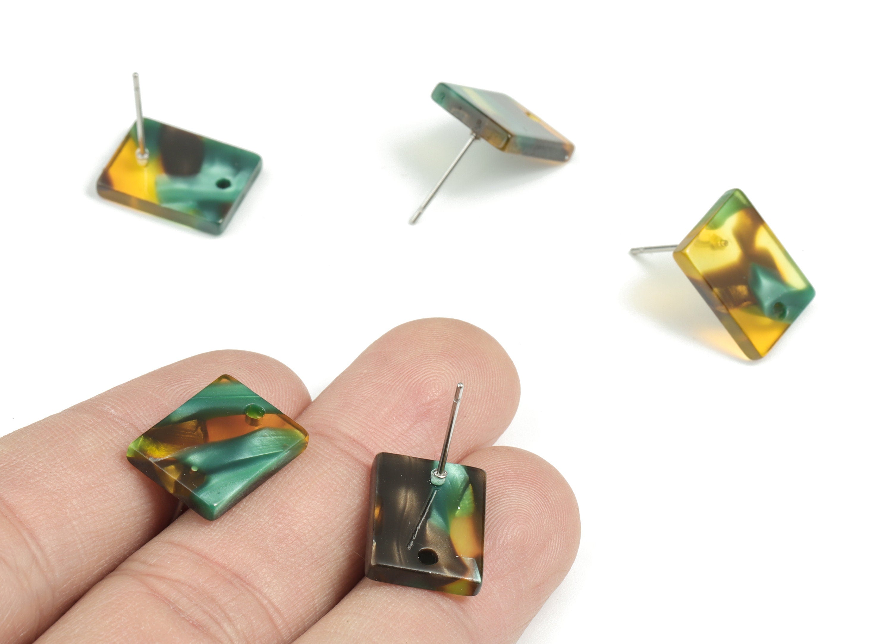 Acetate Rectangle Earring Stud - Rectangle Earring Post - Surgical Stud - Jewelry Supplies - Color Code: A513 - 15.5x11.8x2mm - AC1663-A513 - DOMEDBAZAAR