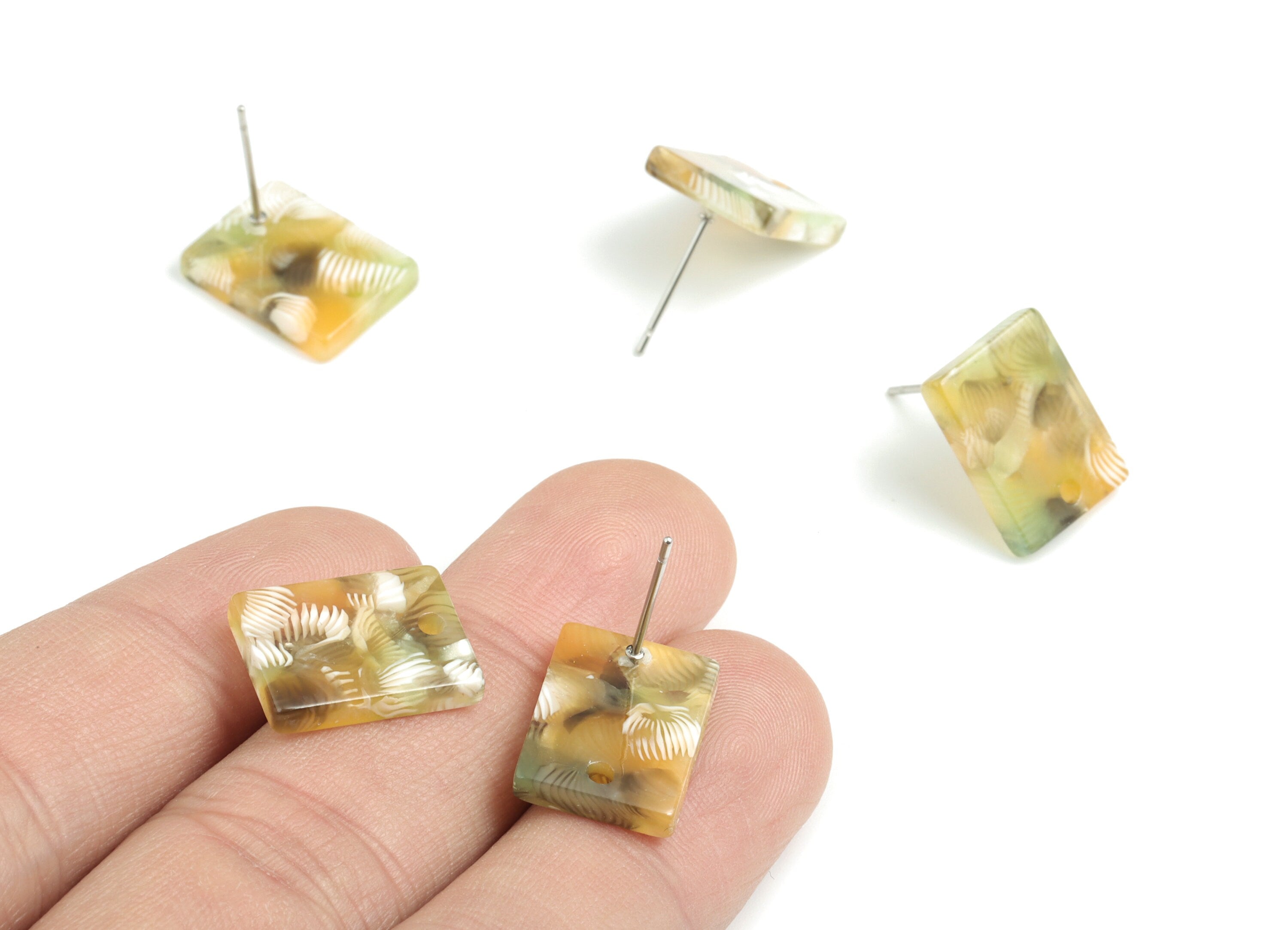 Acetate Rectangle Earring Stud - Rectangle Earring Post - Surgical Stud - Jewelry Supplies - Color Code: A502 - 15.5x11.8x2mm - AC1663-A502 - DOMEDBAZAAR
