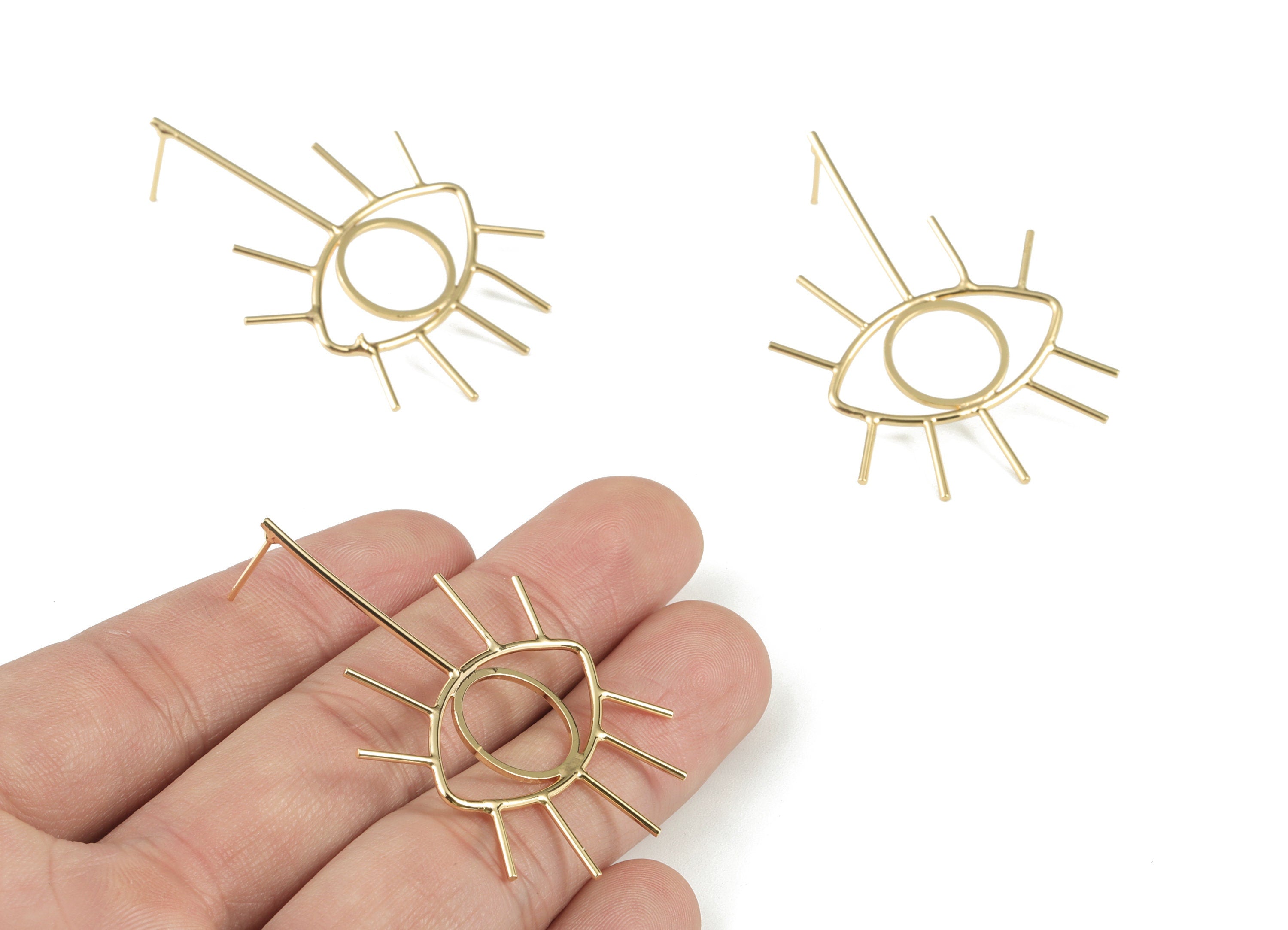 Gold Eye Stud Earring - 18K Real Gold Brass Eye Earring Post - Earring Post - Jewelry Supplies - 50.83x32.53x13.54mm - RGP2745 - DOMEDBAZAAR