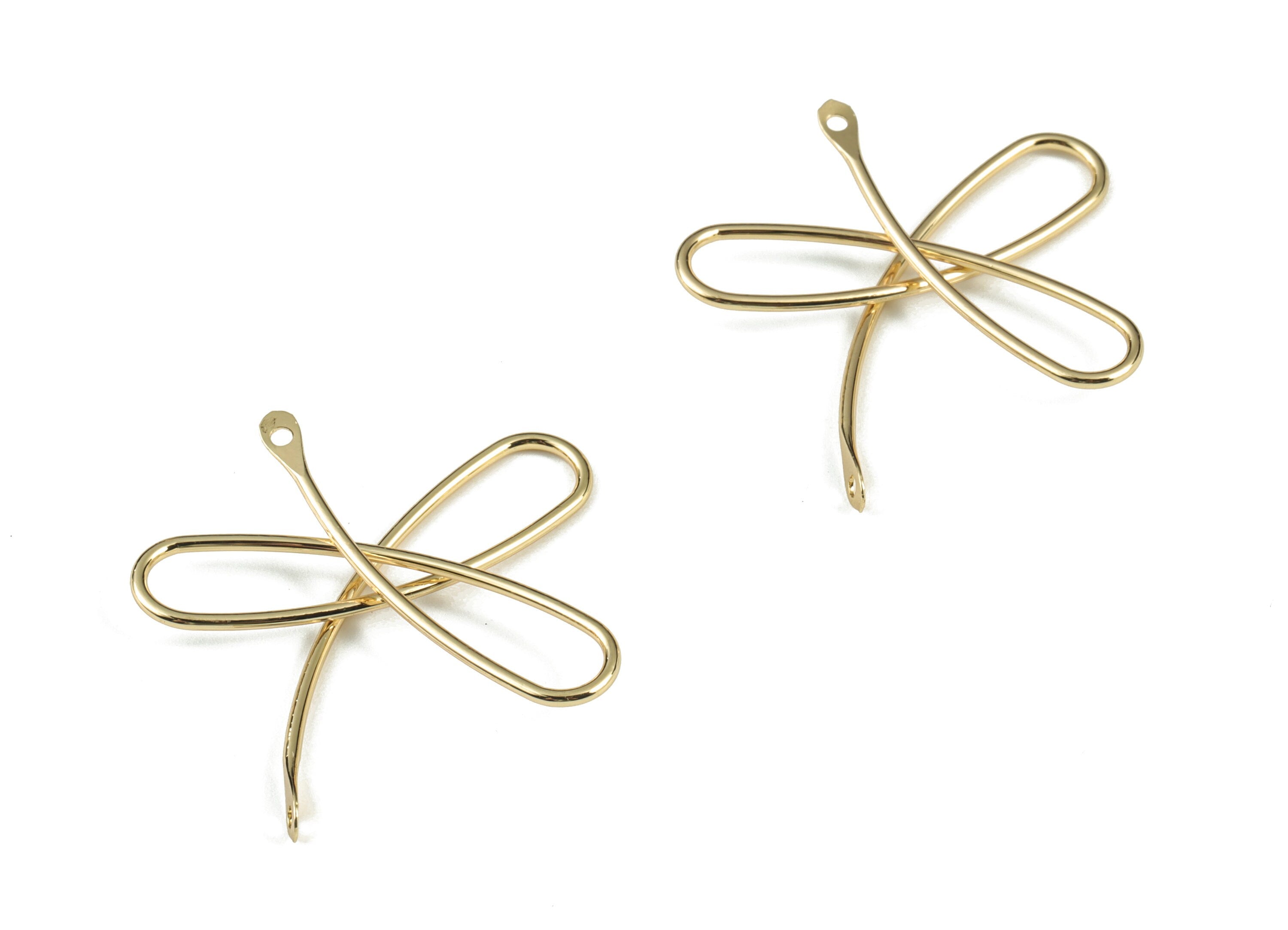 Gold Wire Connector - 18K Real Gold Brass Ribbon Connector - Earring Findings - Jewelry Supplies - 35.53x32.39x3.88mm - RGP2744 - DOMEDBAZAAR