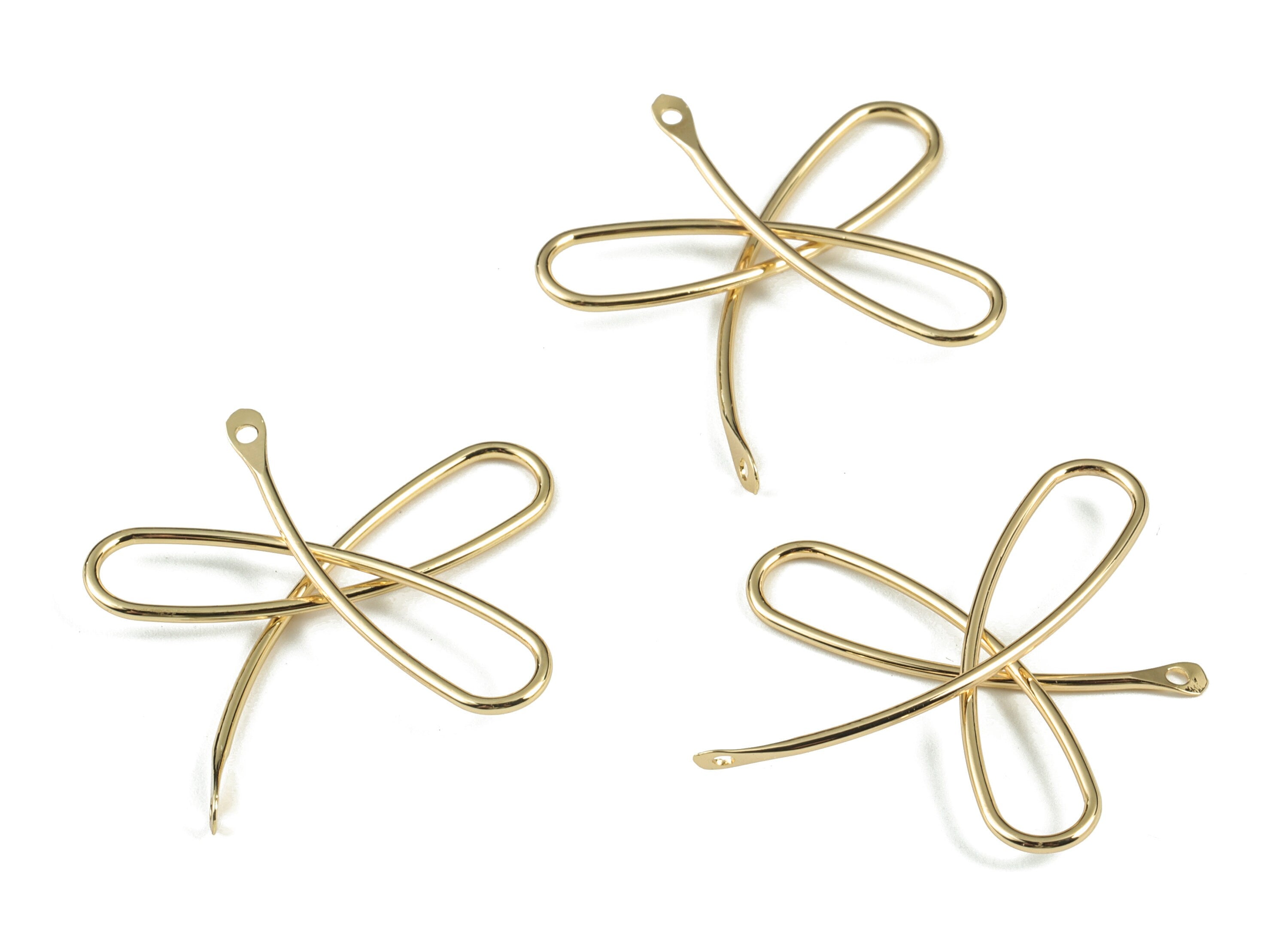 Gold Wire Connector - 18K Real Gold Brass Ribbon Connector - Earring Findings - Jewelry Supplies - 35.53x32.39x3.88mm - RGP2744 - DOMEDBAZAAR