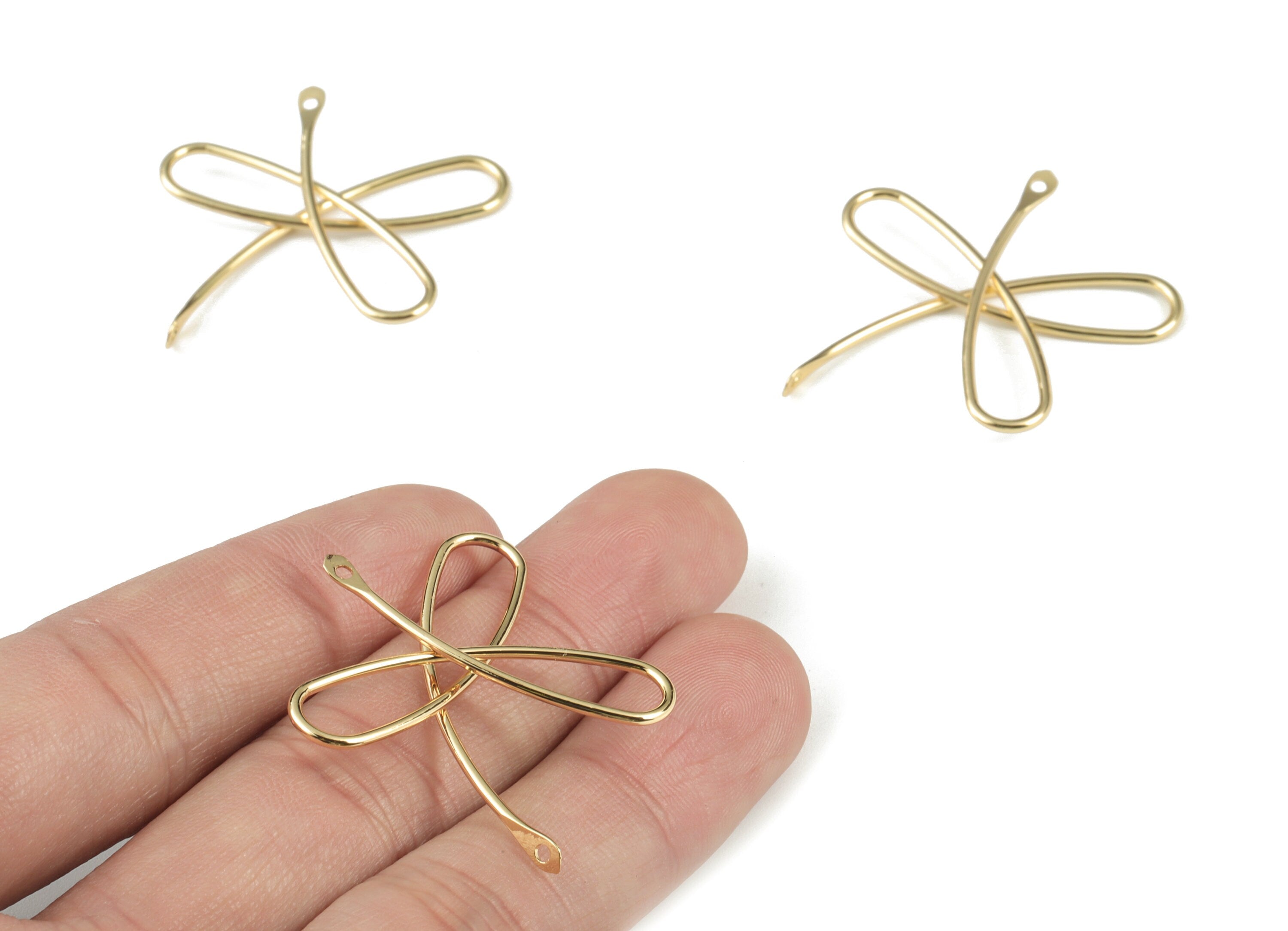 Gold Wire Connector - 18K Real Gold Brass Ribbon Connector - Earring Findings - Jewelry Supplies - 35.53x32.39x3.88mm - RGP2744 - DOMEDBAZAAR