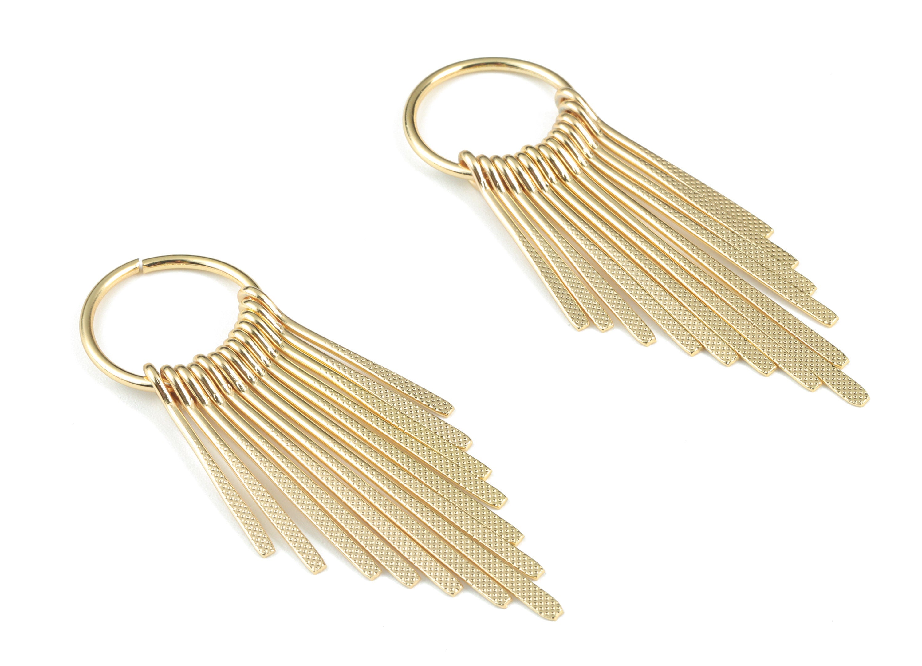 Gold Fringed Earring Charms - 18K Real Gold Brass Hammered Fringed Trim Charms - Jewelry Supplies - 64.52x22.08x4.82mm - RGP2731 - DOMEDBAZAAR