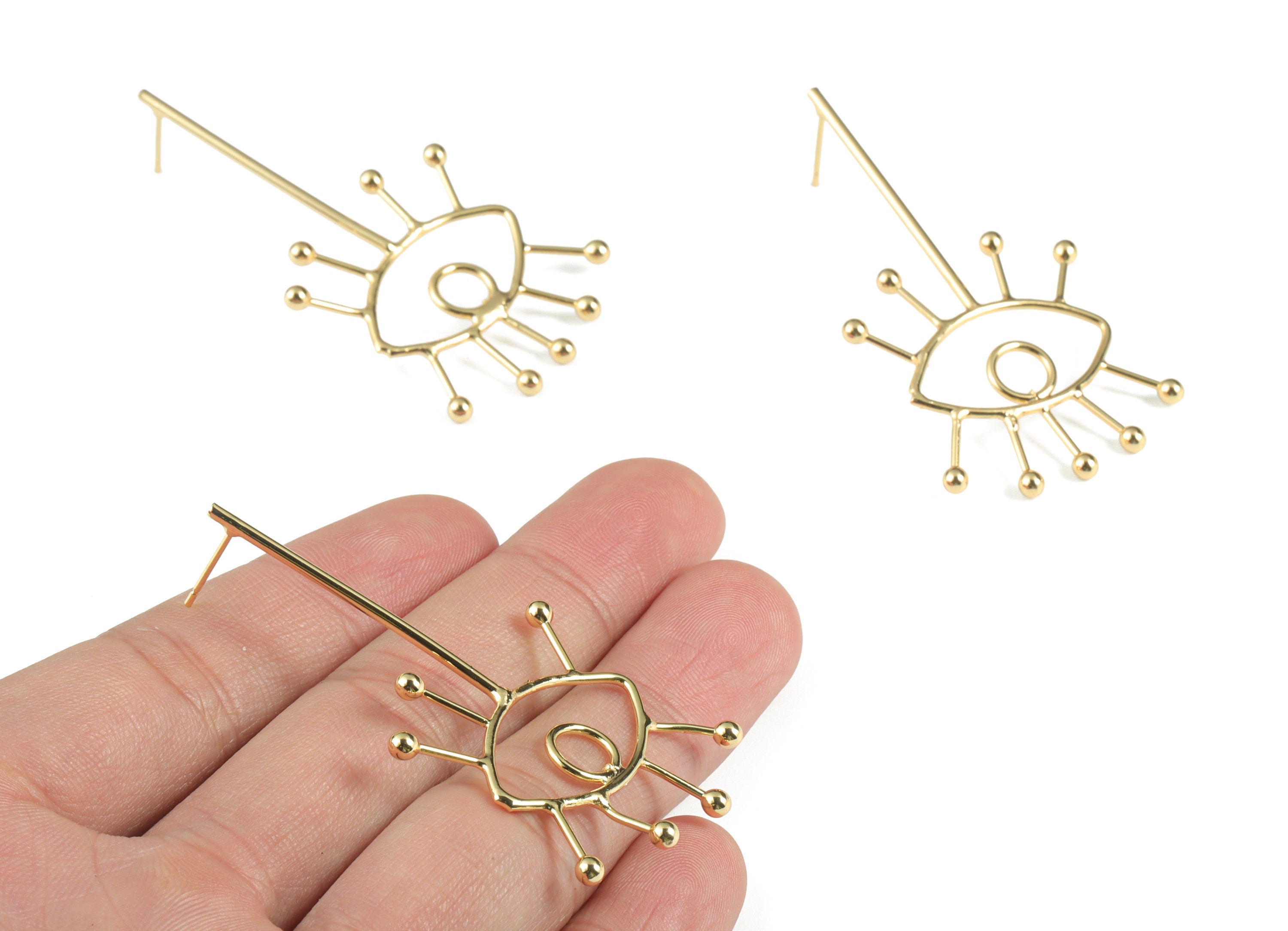 Gold Eye Stud Earring - 18K Real Gold Brass Eye Earring Post - Earring Post - Jewelry Supplies - 60.25x30.94x13.27mm - RGP2746 - DOMEDBAZAAR