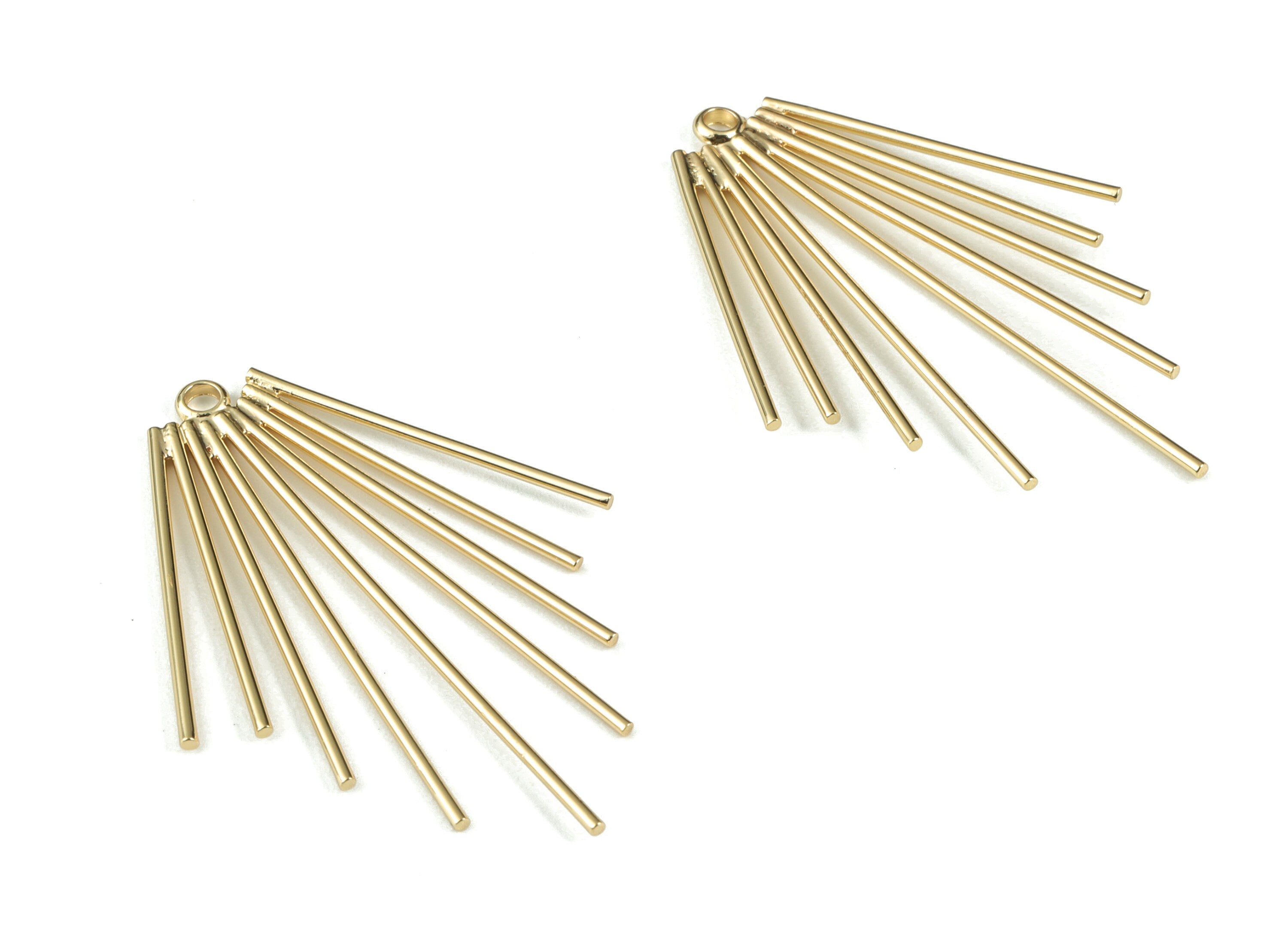 Gold Fringe Earring Charms - 18K Real Gold Plated Fringe Pendant - Ear Wires Charm - Jewelry Supplies - 43.55x28.56x1.17mm - RGP2739 - DOMEDBAZAAR