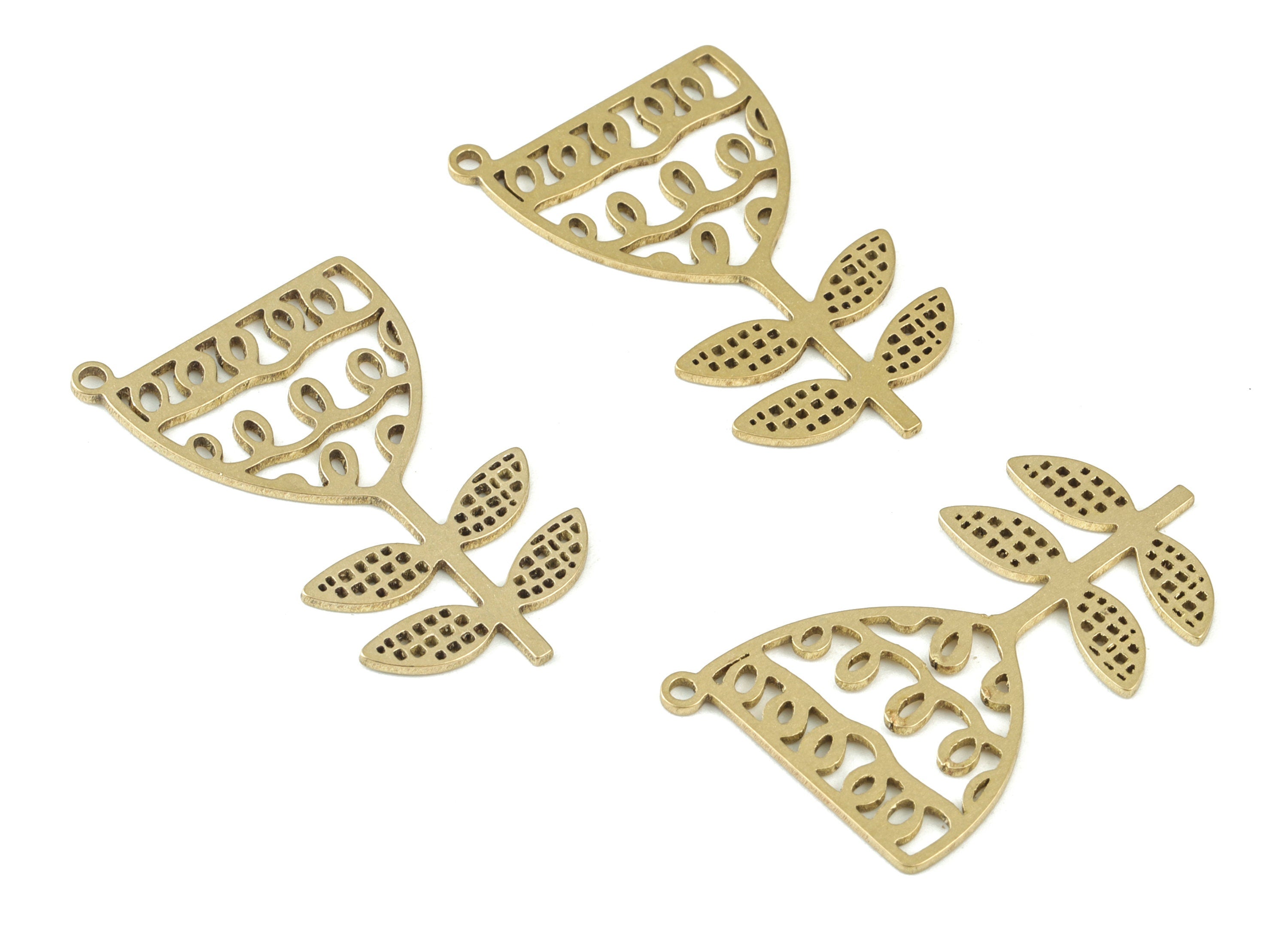 Brass Flower Pendant -Raw Brass Flower Earring Charms - Tulip Earrings - Jewelry Making Supplies - 32x18x0.8mm - PPM3492 - DOMEDBAZAAR