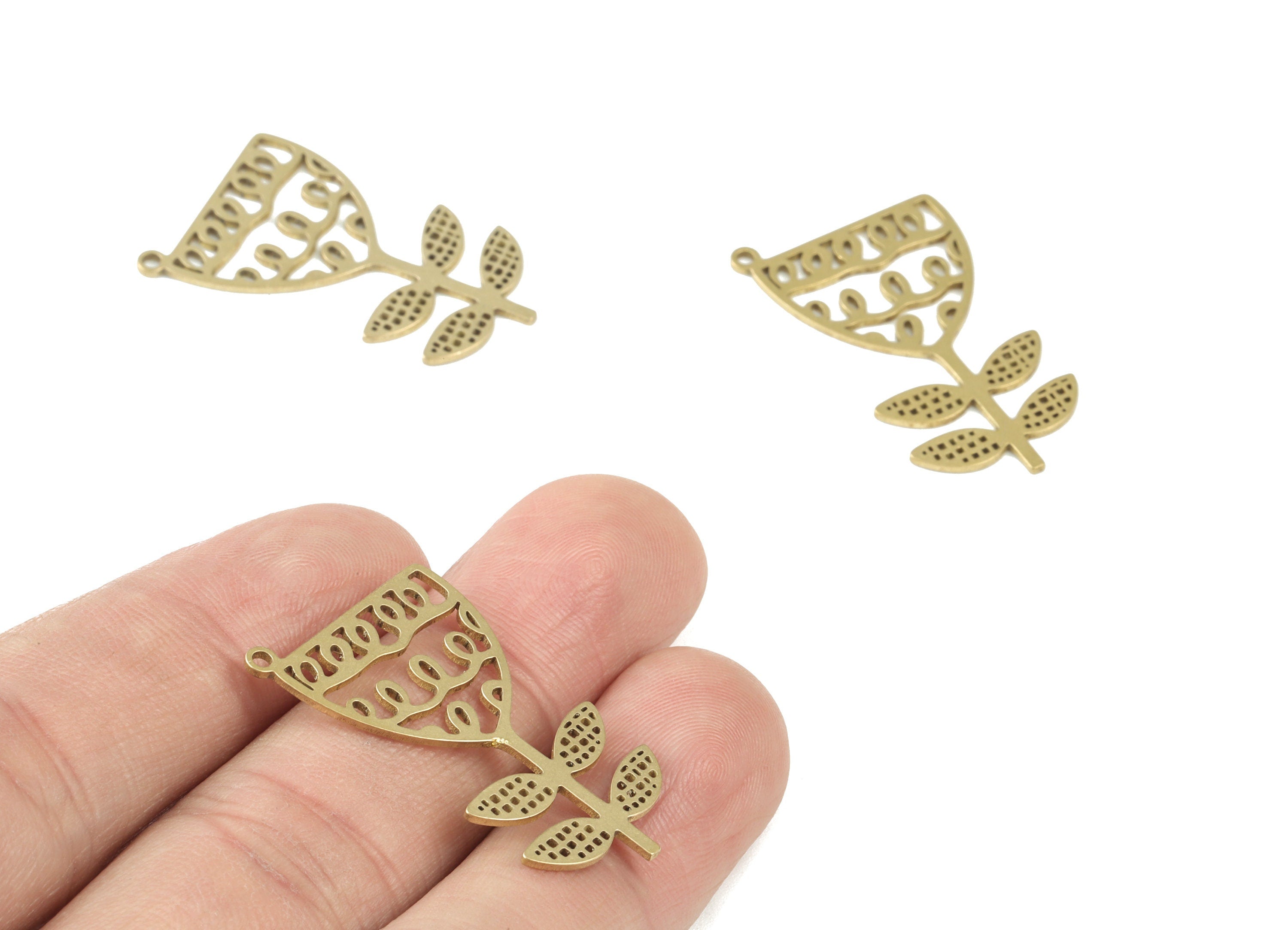 Brass Flower Pendant -Raw Brass Flower Earring Charms - Tulip Earrings - Jewelry Making Supplies - 32x18x0.8mm - PPM3492 - DOMEDBAZAAR