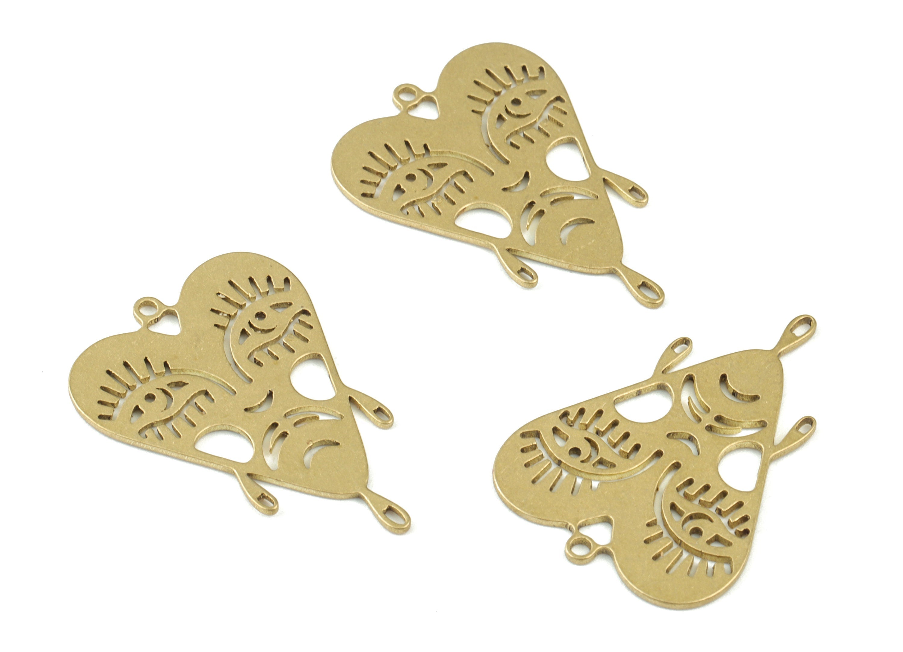 Heart Face Earring Connector - Raw Brass Face Heart Pendant - Jewelry Making Supplies - 30x20x0.8mm - PPM3514 - DOMEDBAZAAR