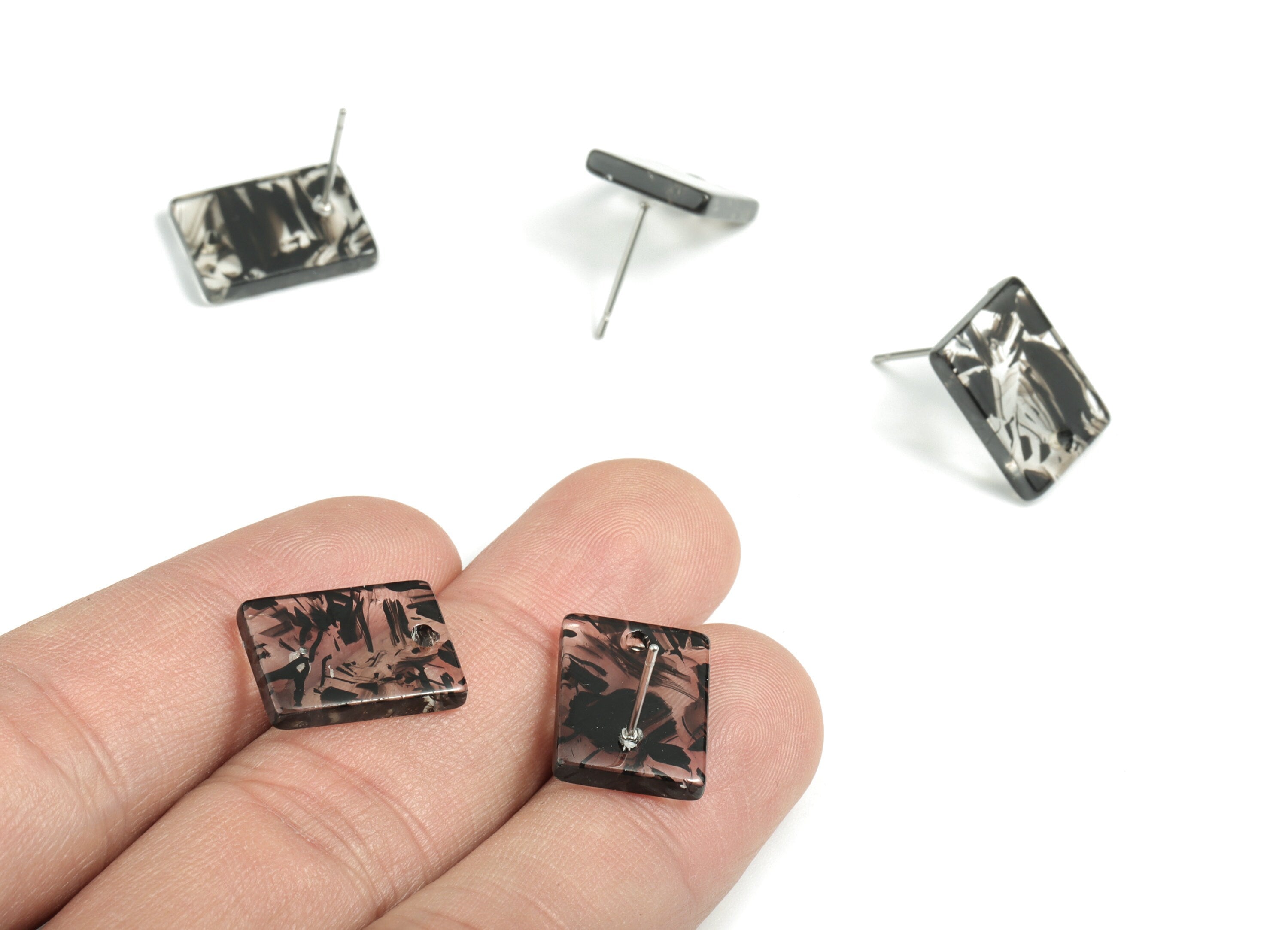Acetate Rectangle Earring Stud - Rectangle Earring Post - Surgical Stud - Jewelry Supplies - Color Code: A505 - 15.5x11.8x2mm - AC1663-A505 - DOMEDBAZAAR