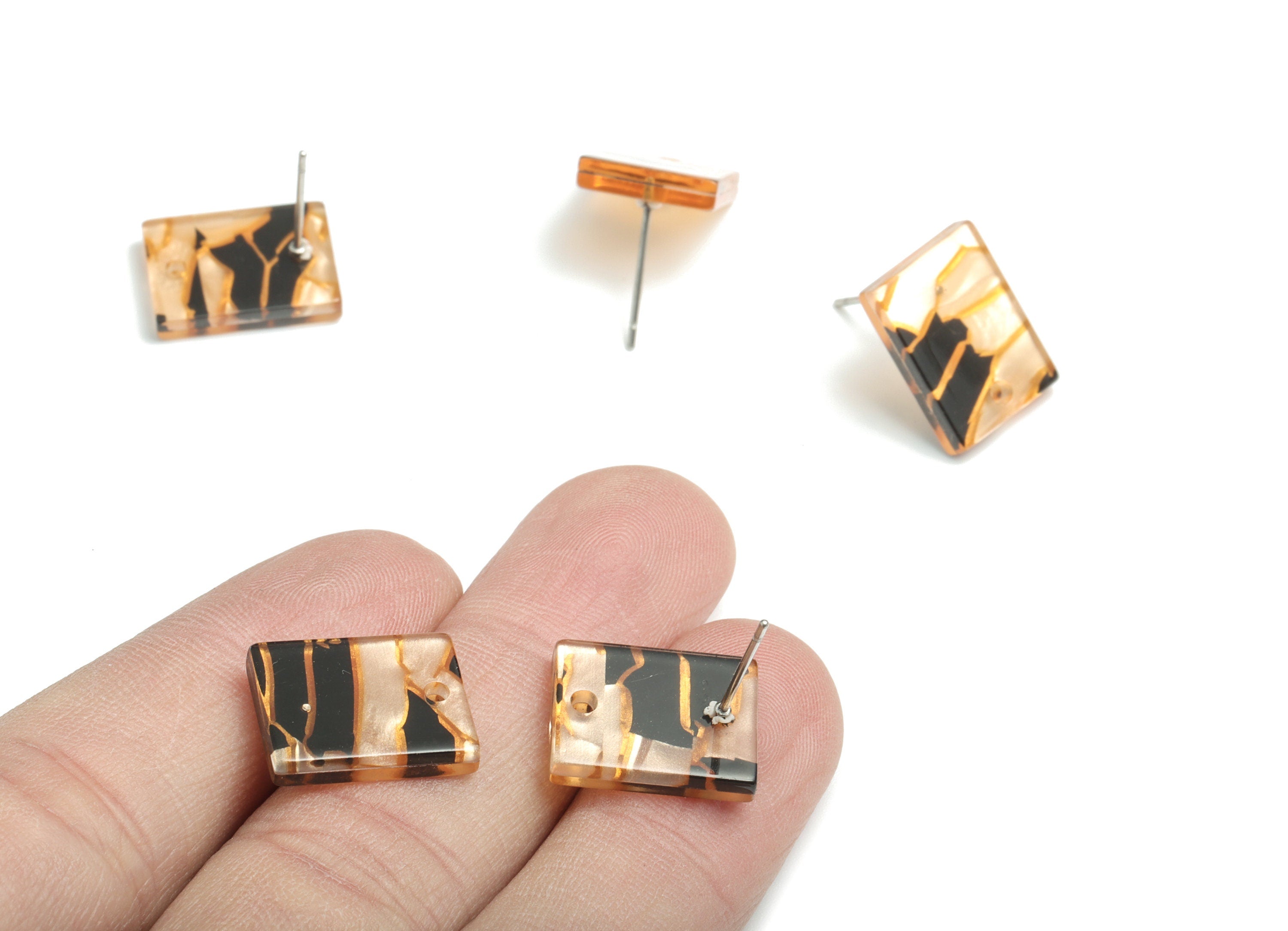 Acetate Rectangle Earring Stud - Rectangle Earring Post - Surgical Stud - Jewelry Supplies - Color Code: A503 - 15.5x11.8x2mm - AC1663-A503 - DOMEDBAZAAR