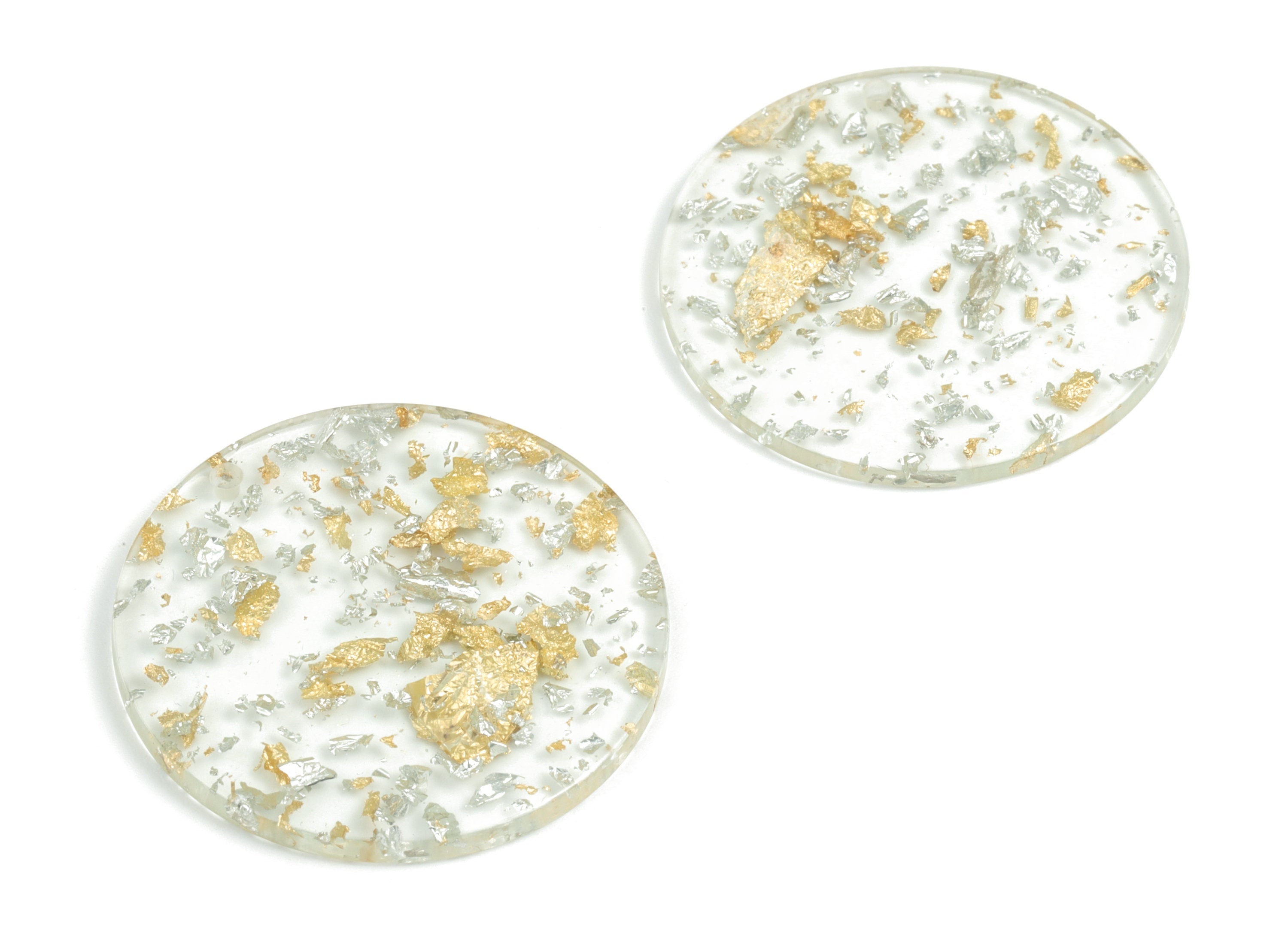 Acrylic Round Charms - Coin Earrings and Pendant - Gold Silver Foil & Confetti - Color Code: A501 - 34.68x34.68x3.23mm - AC1135-A501 - DOMEDBAZAAR
