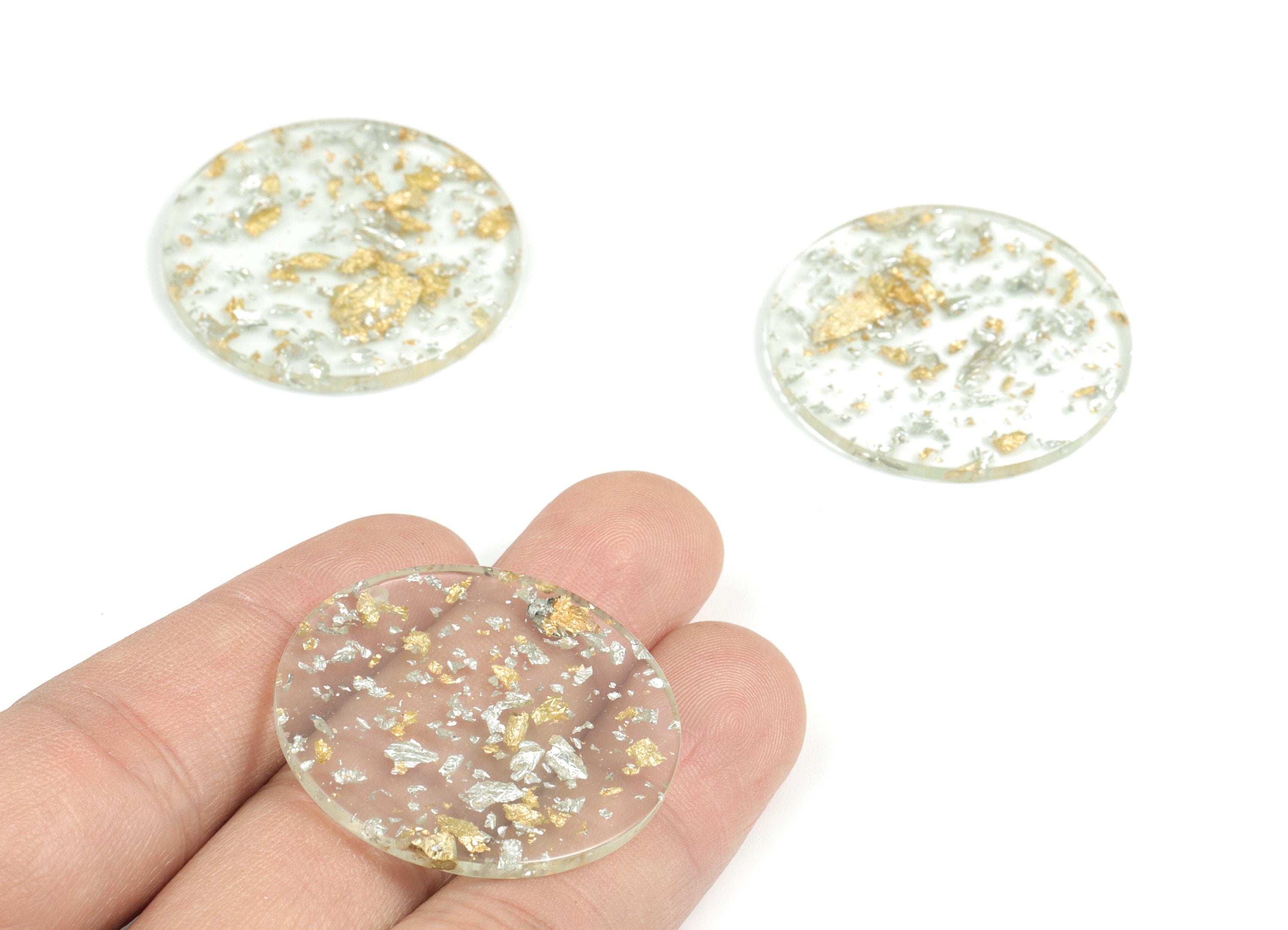 Acrylic Round Charms - Coin Earrings and Pendant - Gold Silver Foil & Confetti - Color Code: A501 - 34.68x34.68x3.23mm - AC1135-A501 - DOMEDBAZAAR