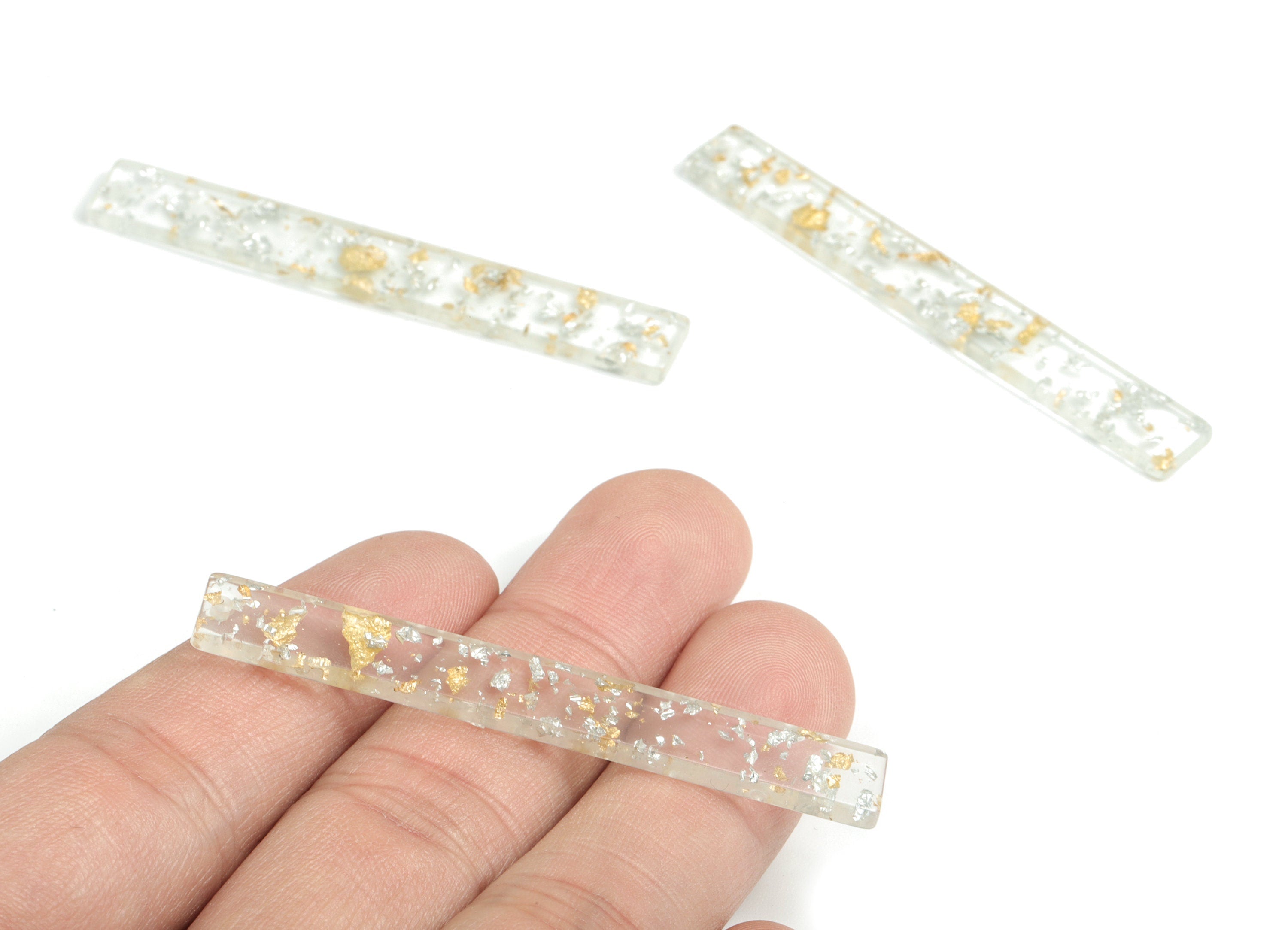 Acrylic Stick Charms - Gold Silver Foil & Confetti - Bar Earrings and Pendant - Color Code: A501 - 59.7x7.8x2.5mm - AC1049-A501 - DOMEDBAZAAR