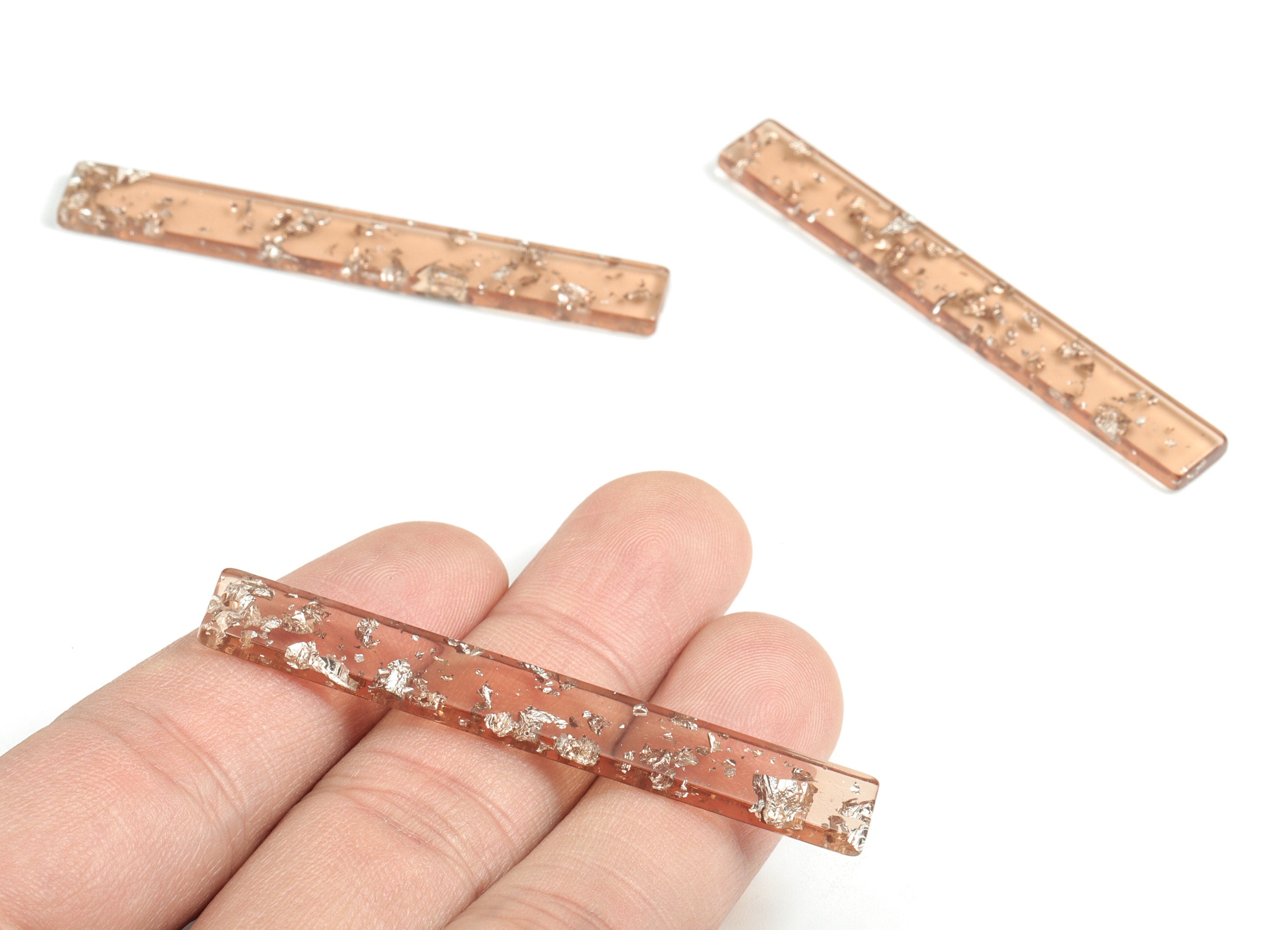 Acrylic Stick Charms - Brown Silver foil & Confetti - Bar Earrings and Pendant - Color Code: A509 - 59.7x7.8x2.5mm - AC1049-A509 - DOMEDBAZAAR