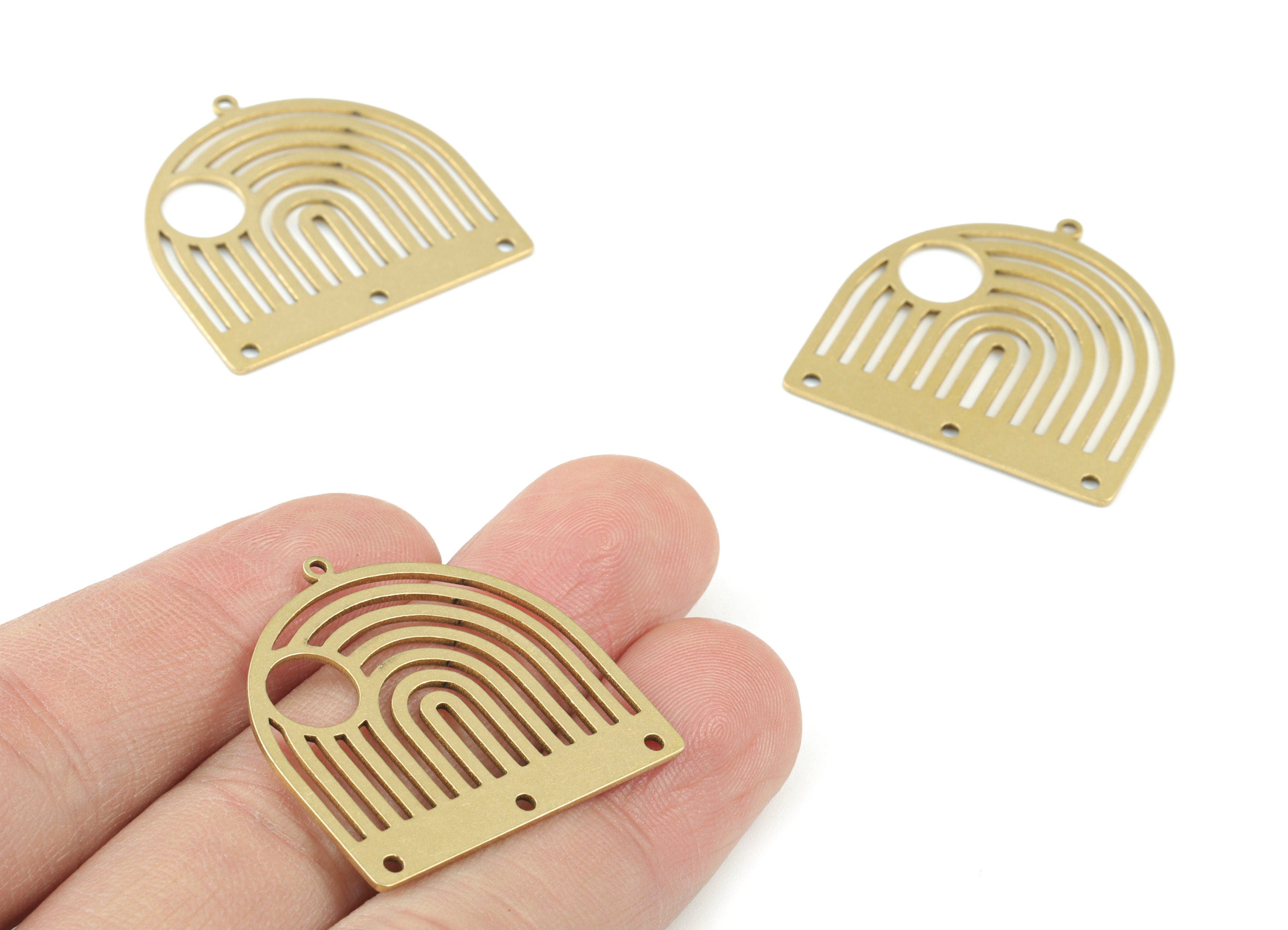 Rainbow Domed Earring Connector - Raw Brass Domed Rainbow Sun Charms - Semicircle Charm - Jewelry Making Supplies - 30x30x0.8mm - PPM3574 - DOMEDBAZAAR