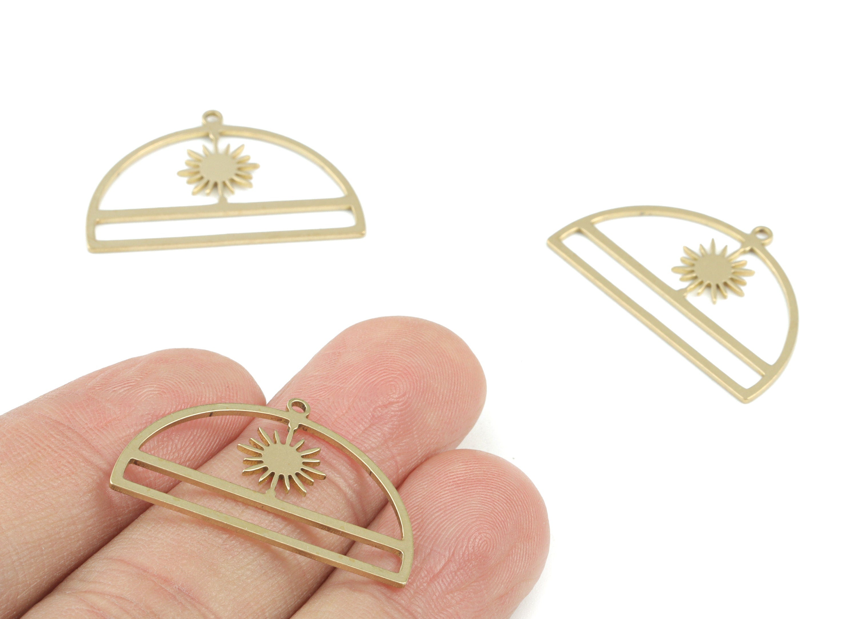 Semi Circle Sun Earring Charms - Raw Brass Sun Half Moon Charms - Jewelry Making Supplies - 30x18x0.8mm - PPM3602 - DOMEDBAZAAR