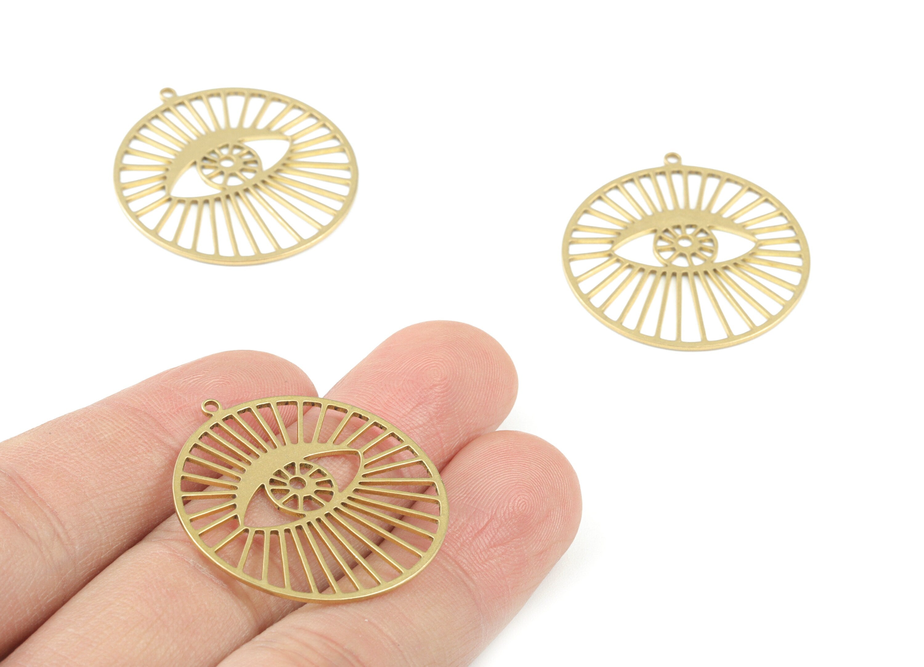 Eye Circle Pendant - Raw Brass Eyelash Earring Charms - Round Eye Charms - Jewelry Making Supplies - 32x30 x0.7mm - PPM3650 - DOMEDBAZAAR
