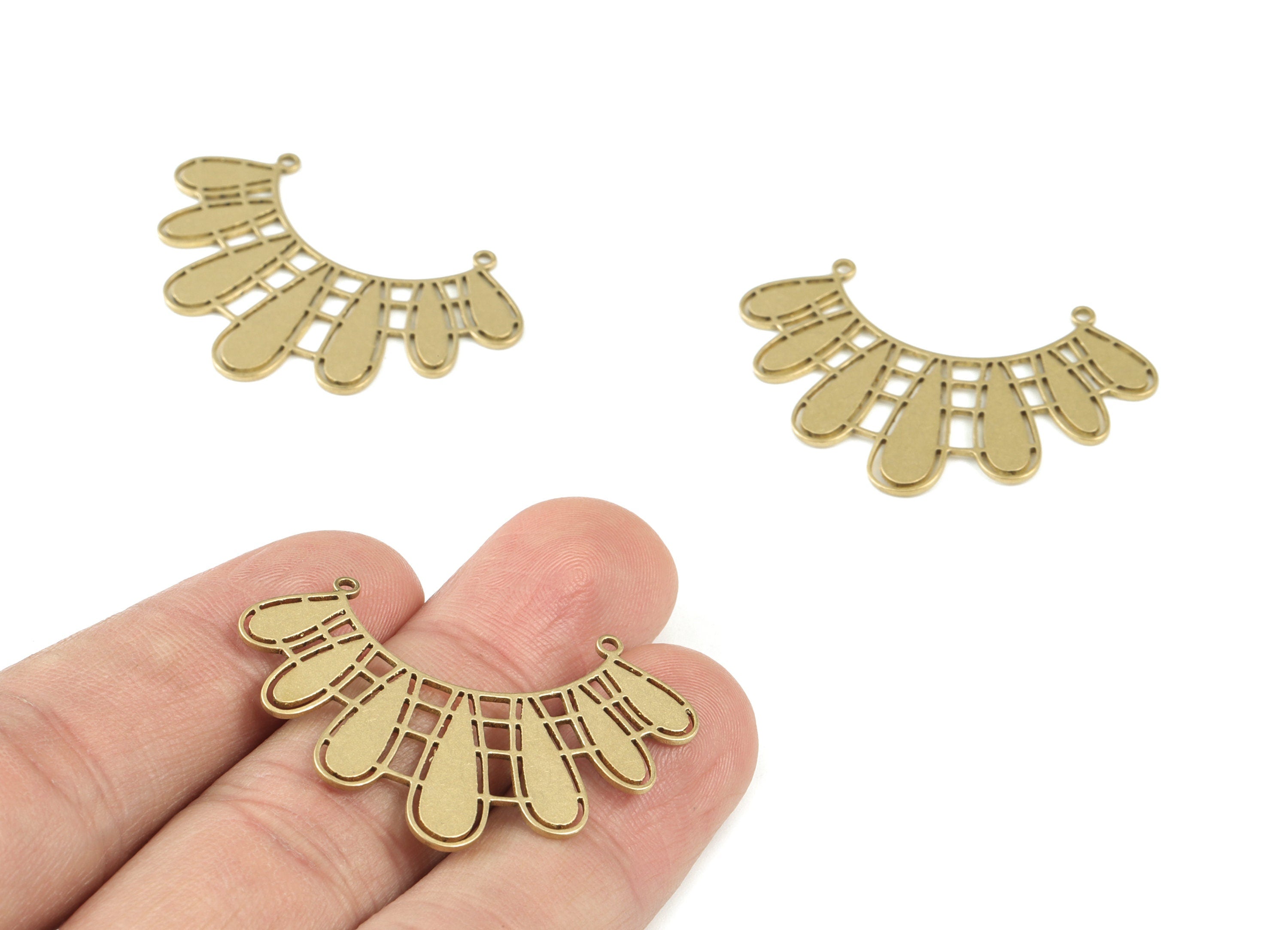 Crown Half Moon Necklace Charms - Raw Brass Crown Semi Circle Earring Charms - Crown Pendant - Jewelry Supplies - 39x26x1mm - PPM3536 - DOMEDBAZAAR