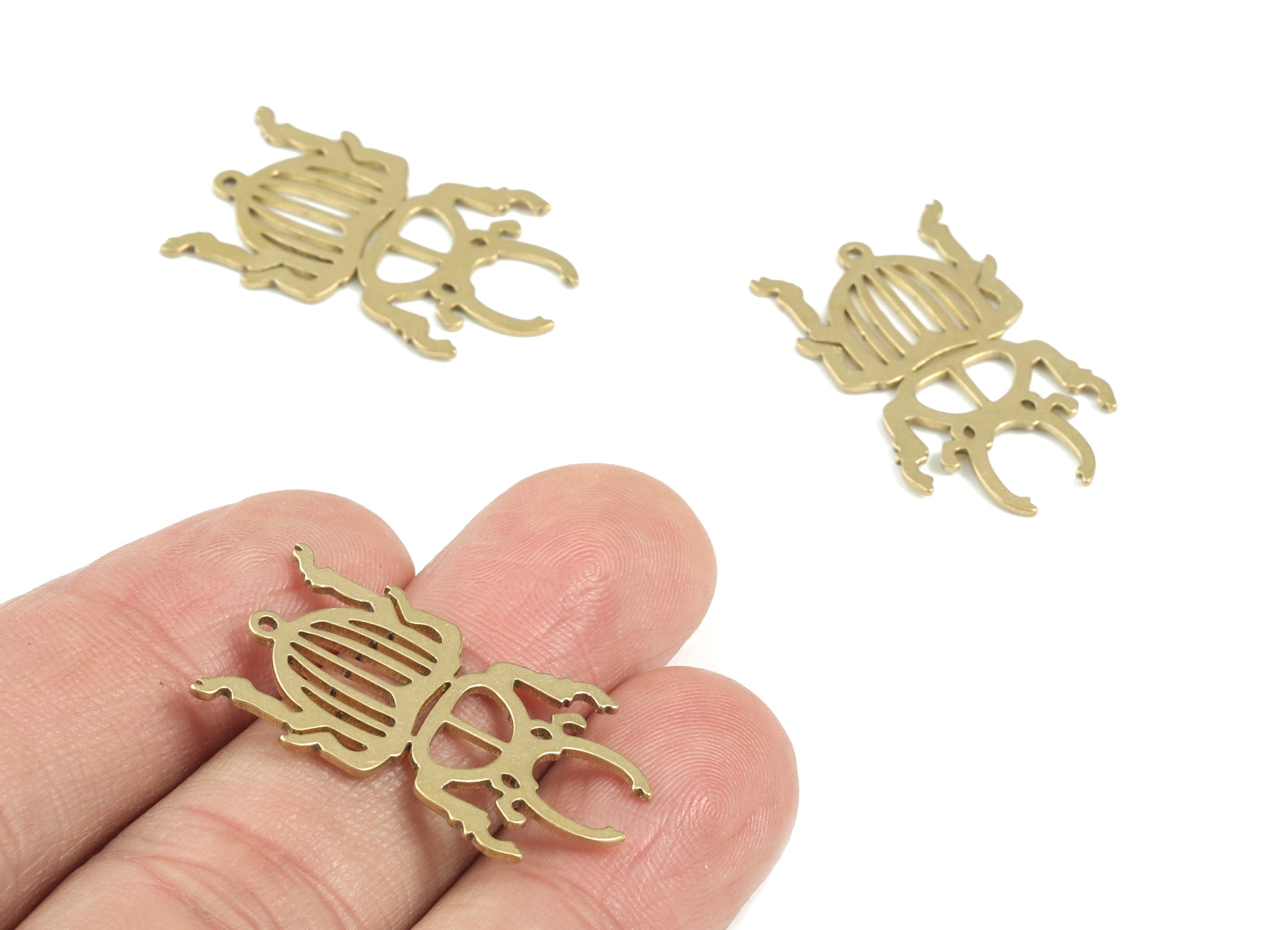 Beetle Brass Pendant - Raw Brass Beetle Earring Charms - Beetle Earring - Jewelry Supplies - 29x17x0.9mm - PPM3715 - DOMEDBAZAAR