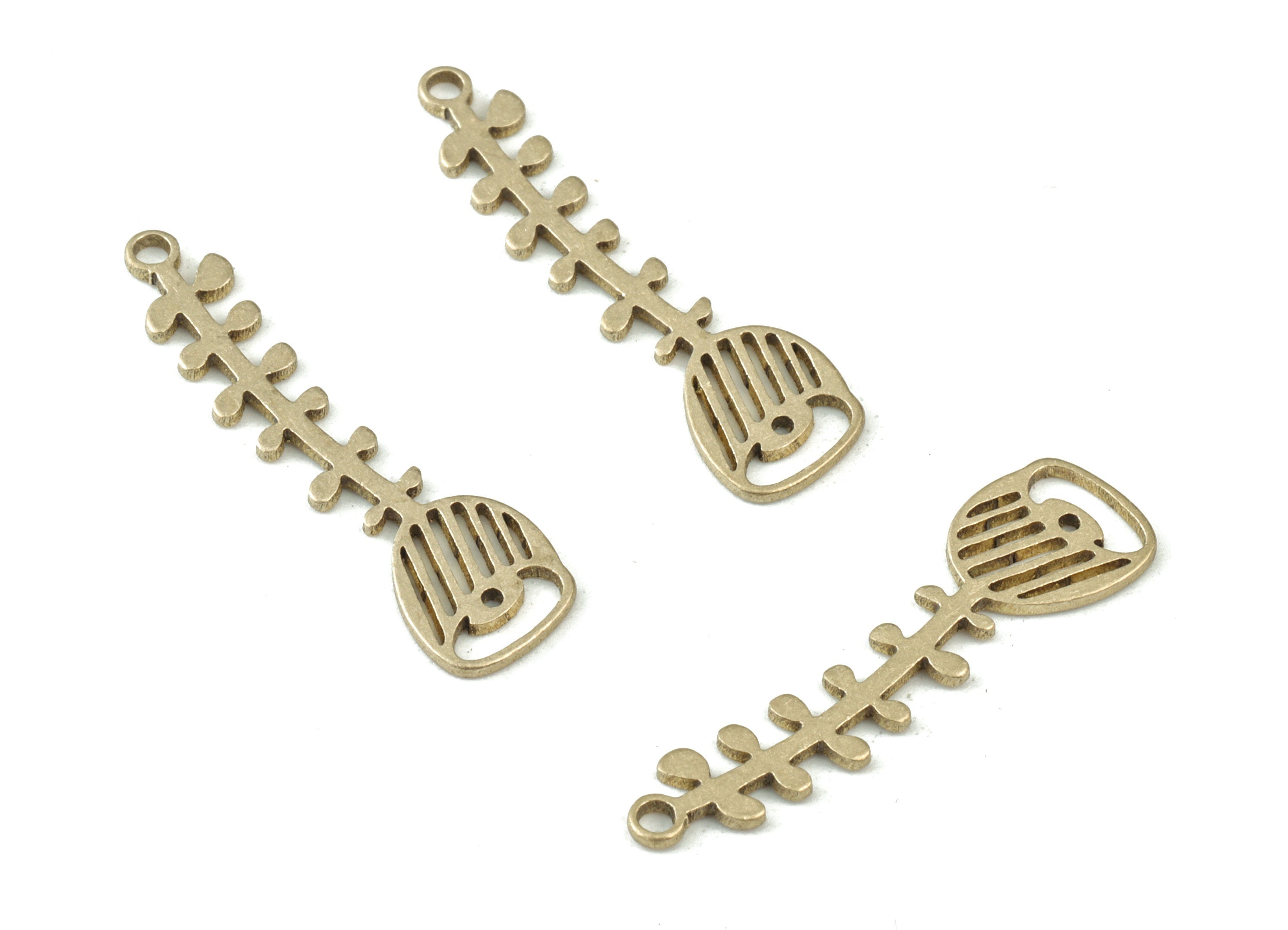 Fishbone Brass Pendant - Raw Brass Fishbone Earring Connector - Jewelry Supplies - 26x7x0.8mm - PPM3706 - DOMEDBAZAAR