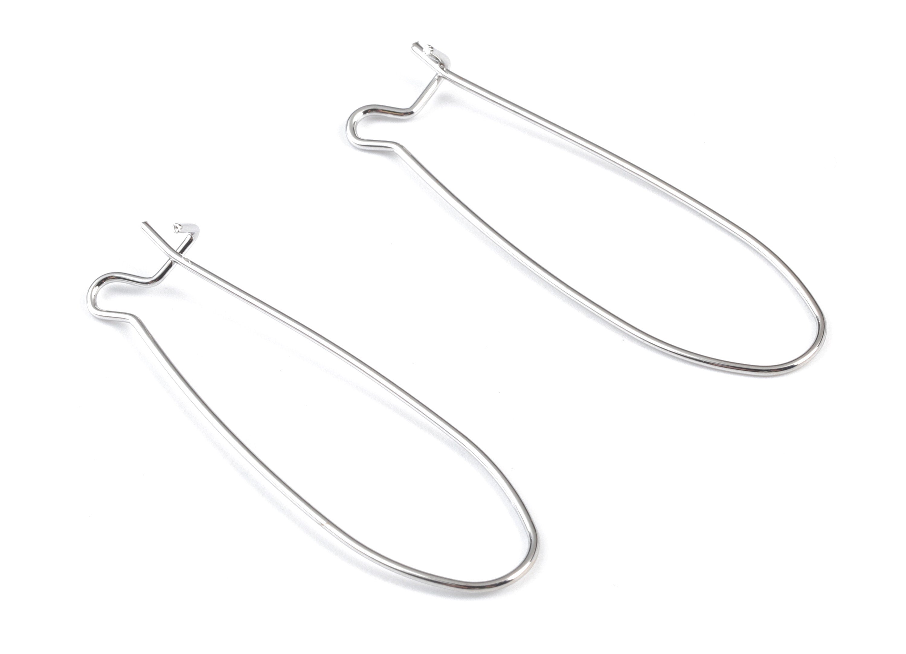 Silver Kidney Earring Wire - 18K Real White Gold Brass Ear Wire - Kidney Shaped Ear Wire - Jewelry Supplies - 47.51x14.02x4.9mm - RGP2747S - DOMEDBAZAAR