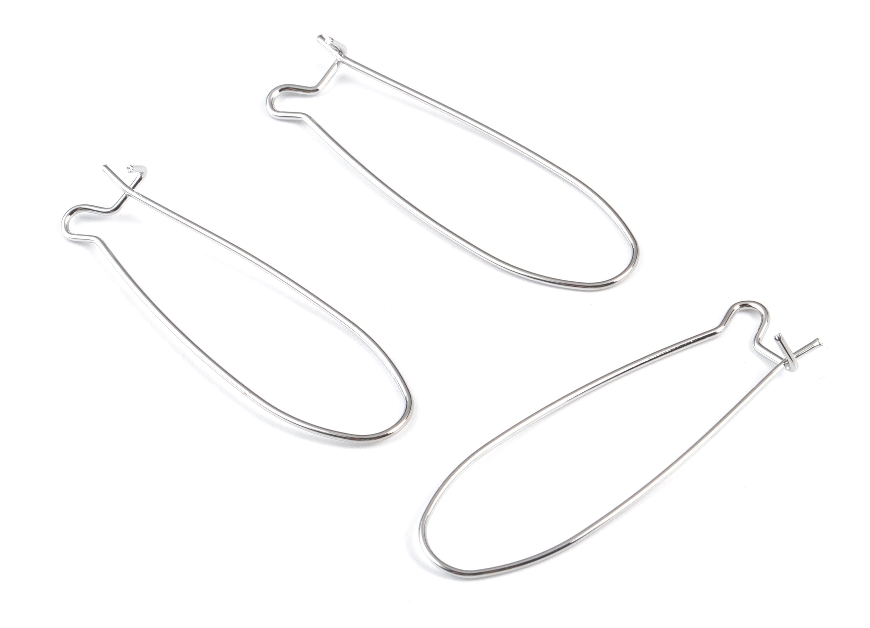 Silver Kidney Earring Wire - 18K Real White Gold Brass Ear Wire - Kidney Shaped Ear Wire - Jewelry Supplies - 47.51x14.02x4.9mm - RGP2747S - DOMEDBAZAAR